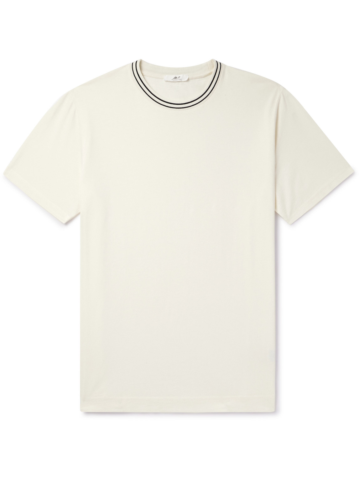 Mr P Striped Pointelle-trimmed Cotton-jersey T-shirt In Neutrals