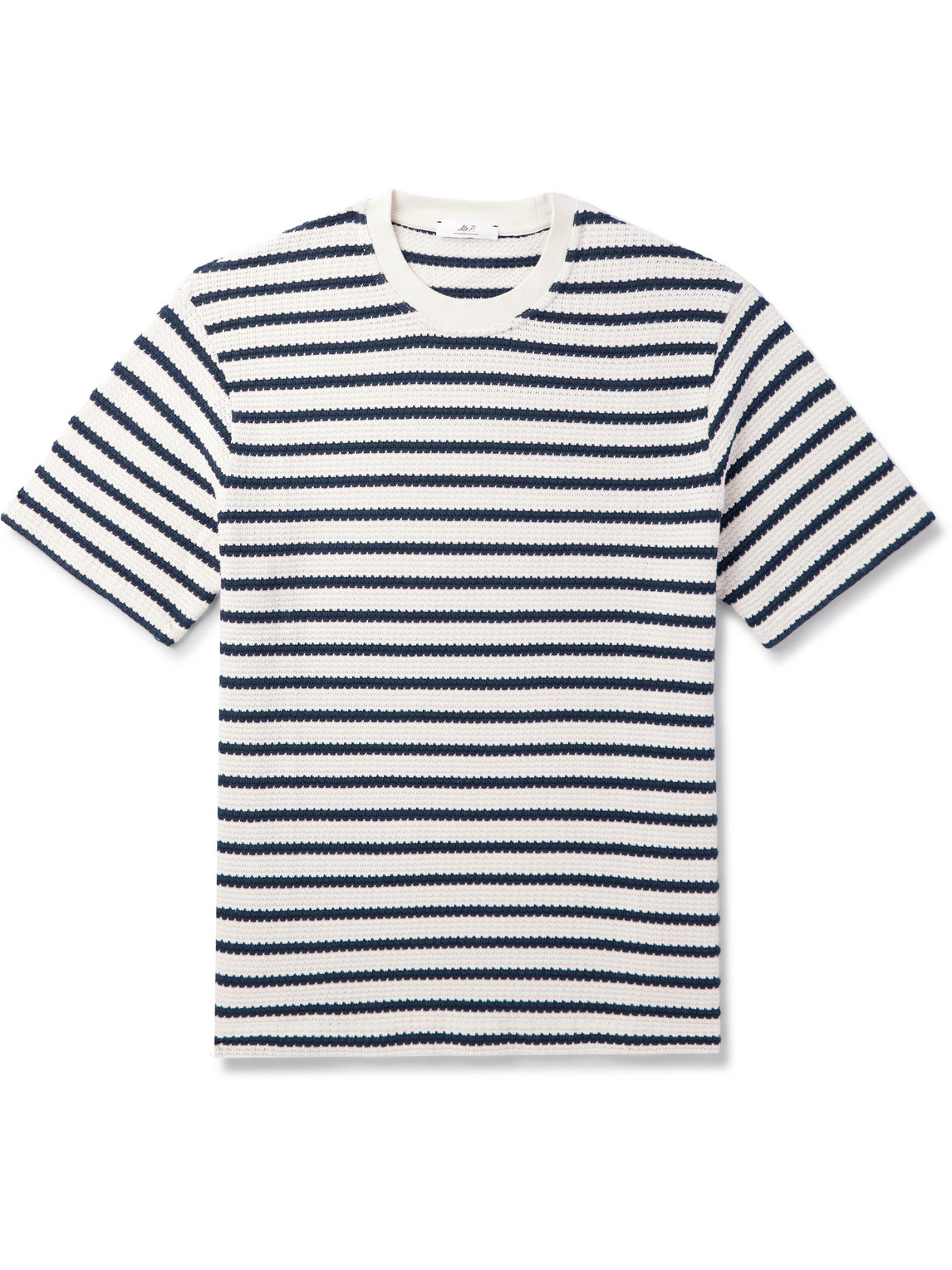 Mr P Striped Open-knit Organic Cotton T-shirt In Blue