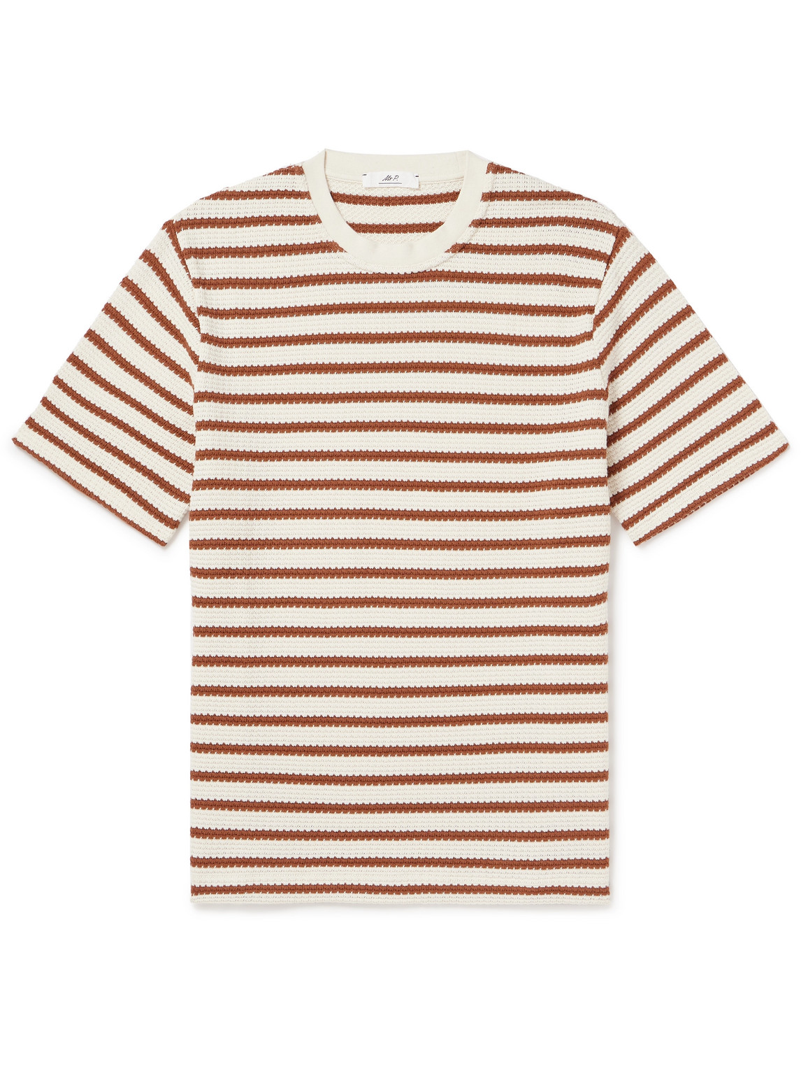 Mr P Striped Open-knit Organic Cotton T-shirt In Brown