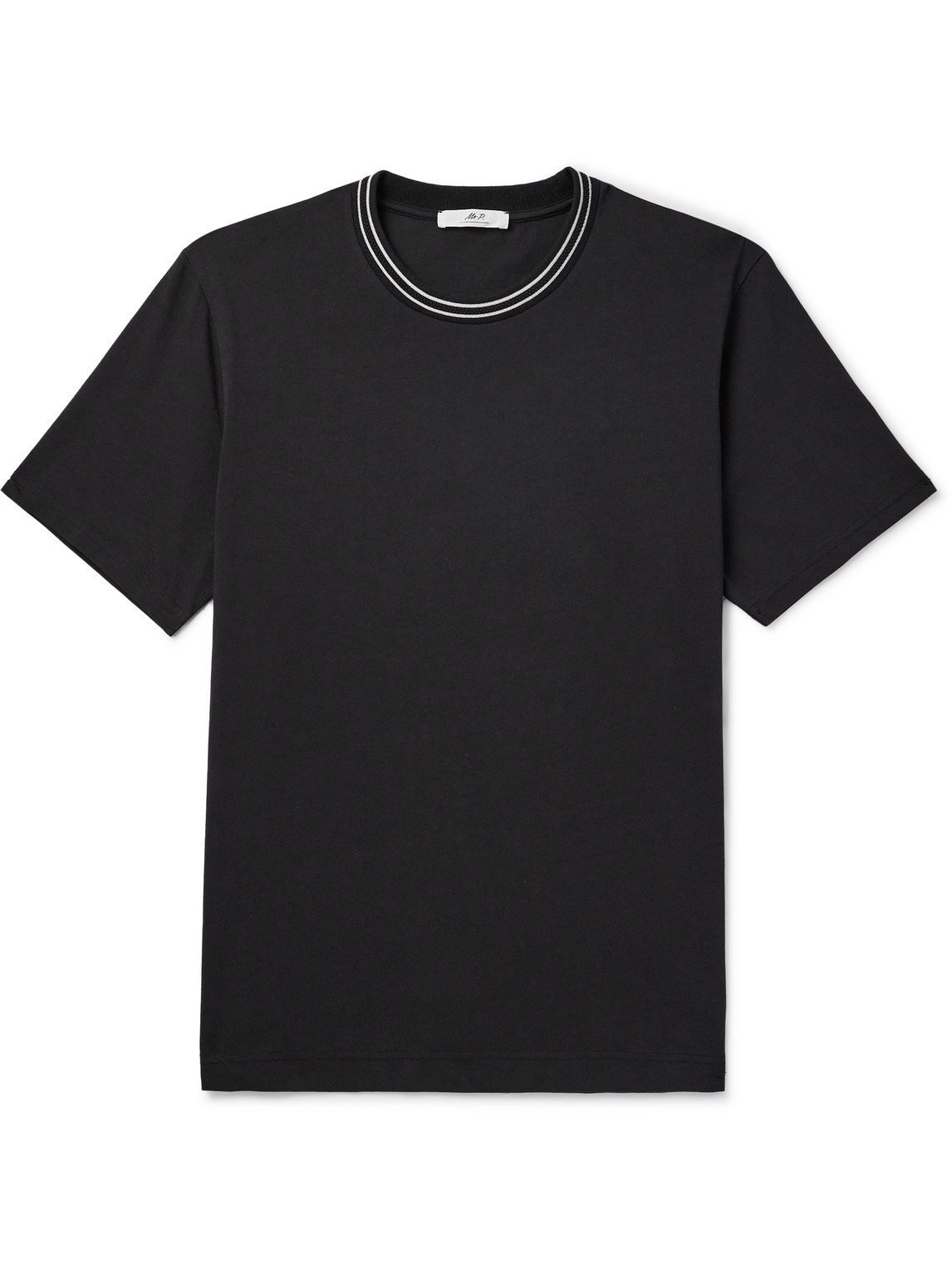 Mr P Striped Pointelle-trimmed Cotton-jersey T-shirt In Black