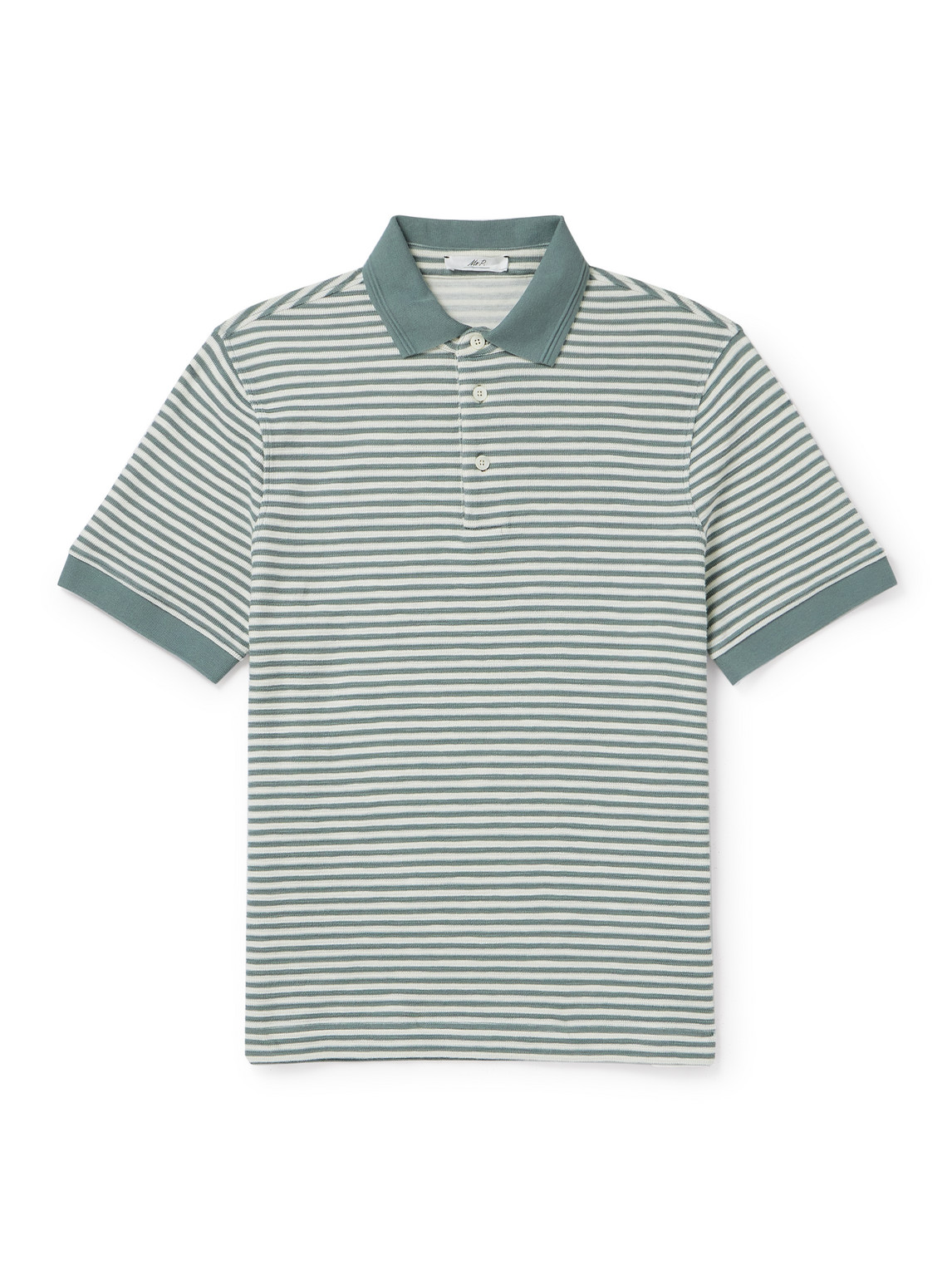 Mr P Striped Cotton Polo Shirt In Gray