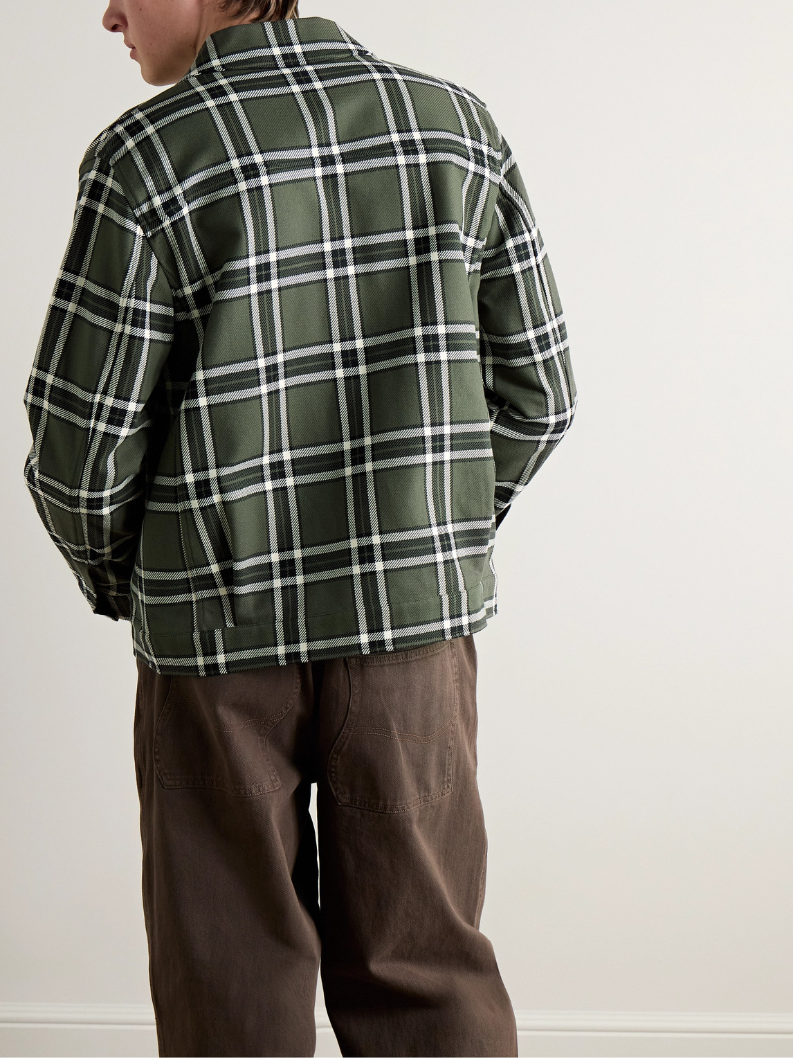 Shop Mr P Checked Cotton Overshirt In Green