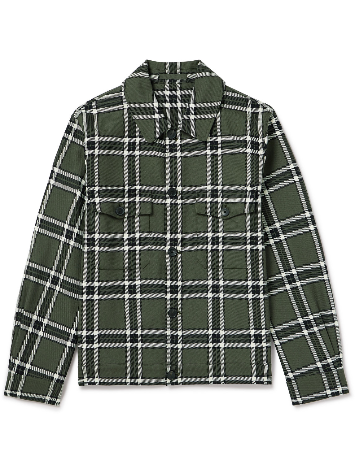 Mr P Checked Cotton Overshirt In Green