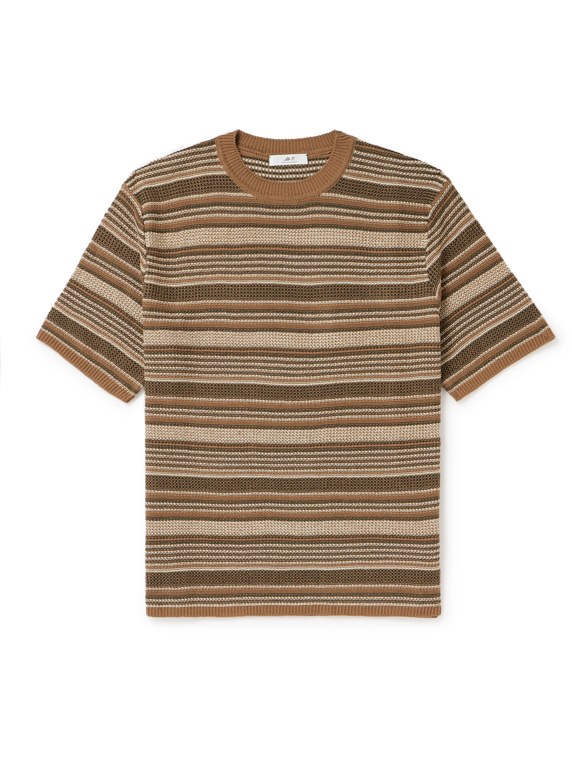 Mr P Striped Crochet-knit Cotton T-shirt In Brown