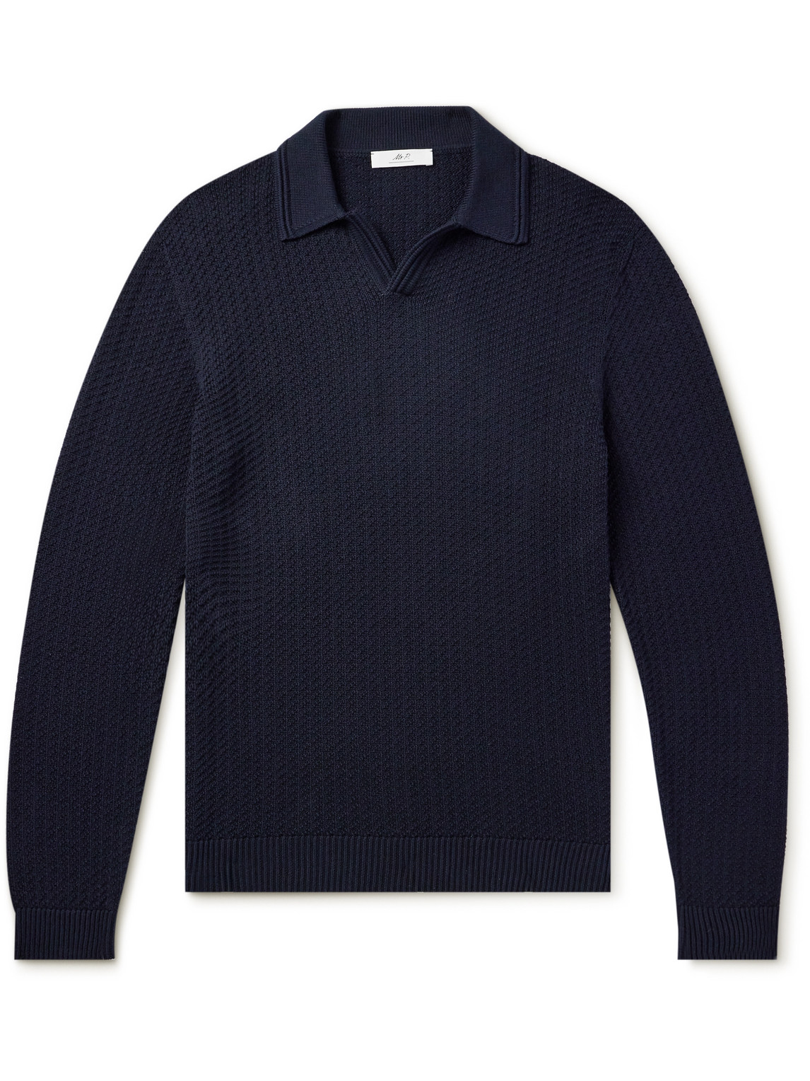 Mr P Textured Organic Cotton Polo Shirt In Blue