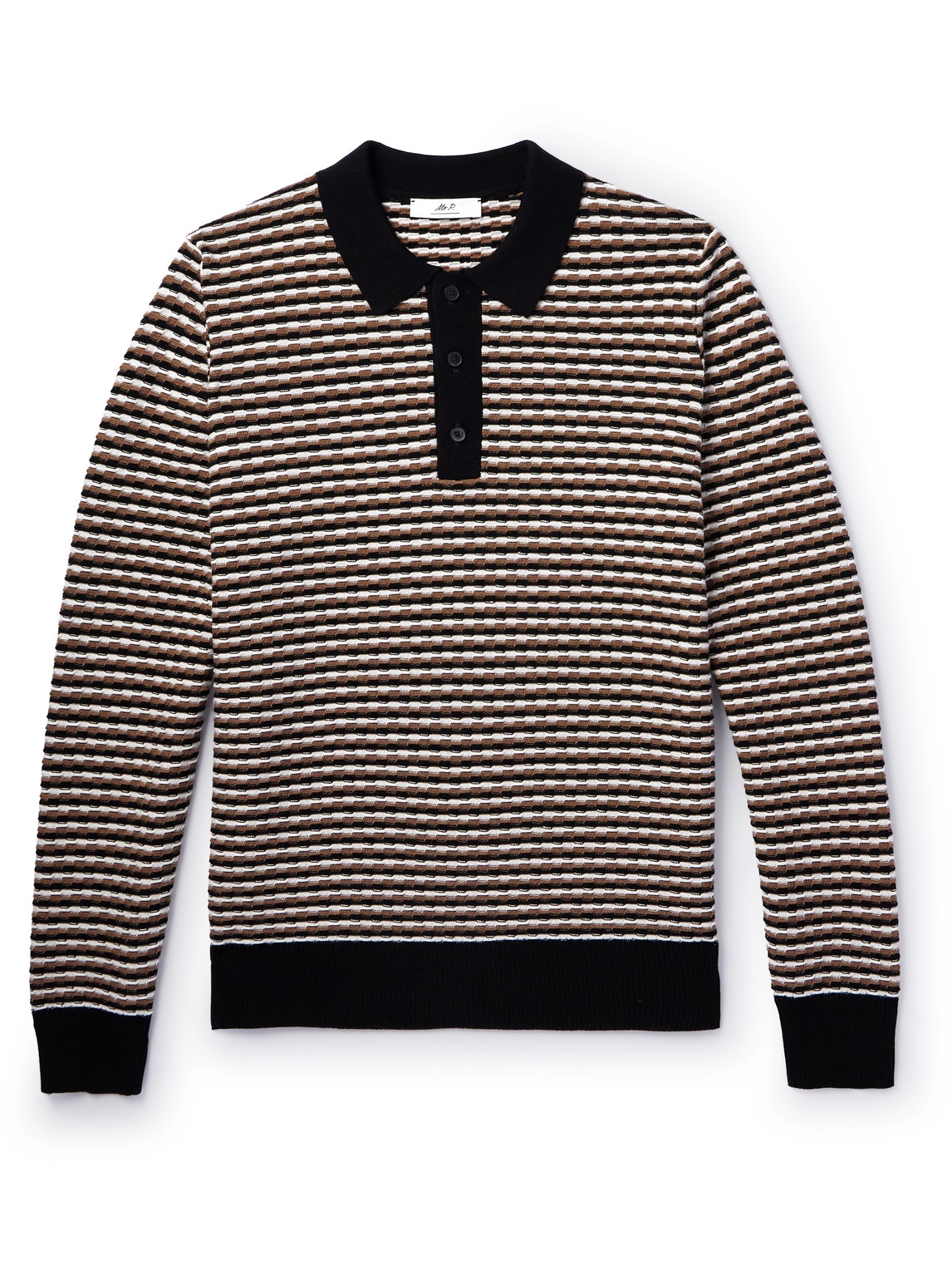 Mr P Striped Wool Polo Shirt In Brown