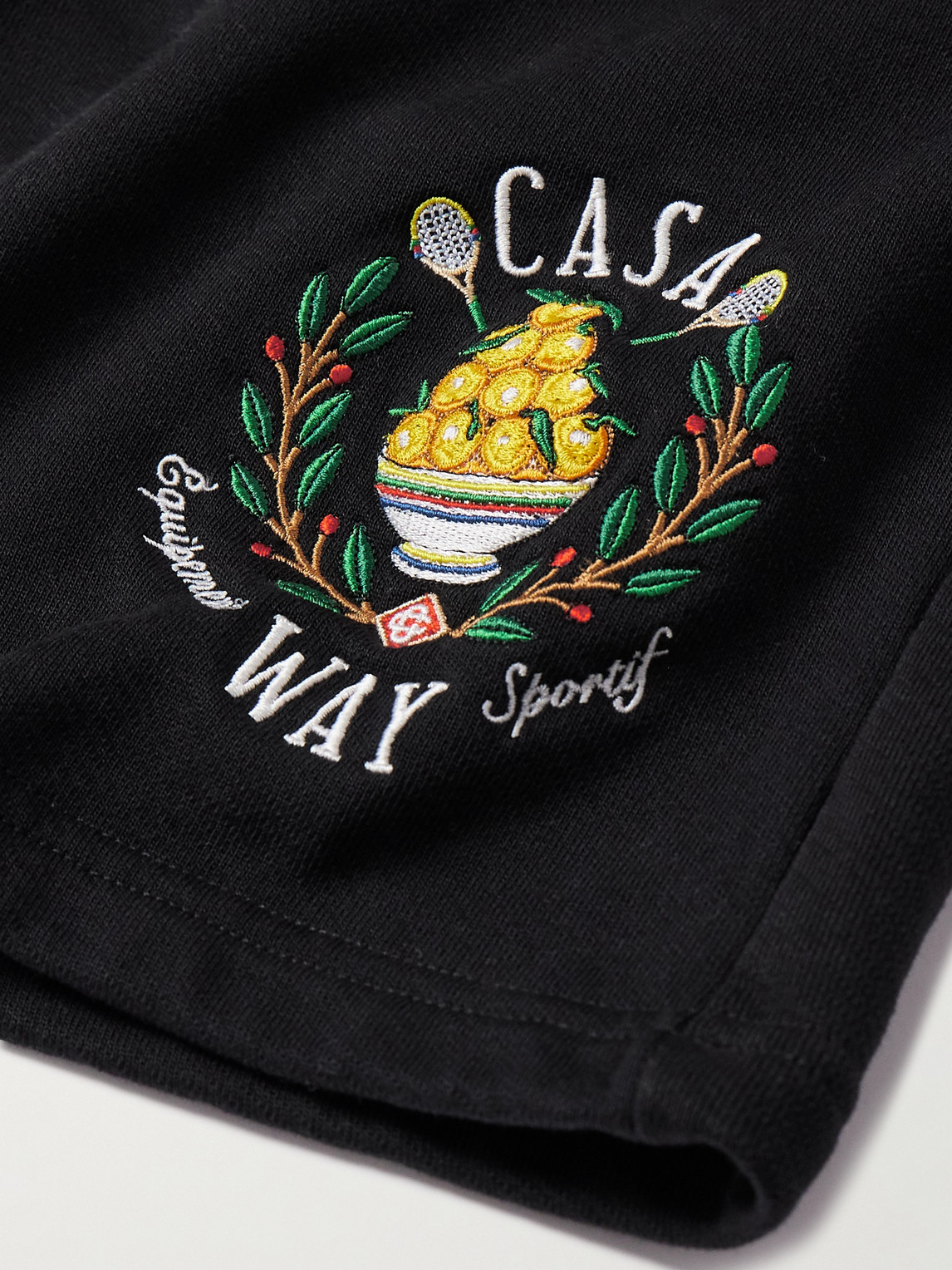 Shop Casablanca Casa Way Embroidered Cotton-jersey Shorts In Black