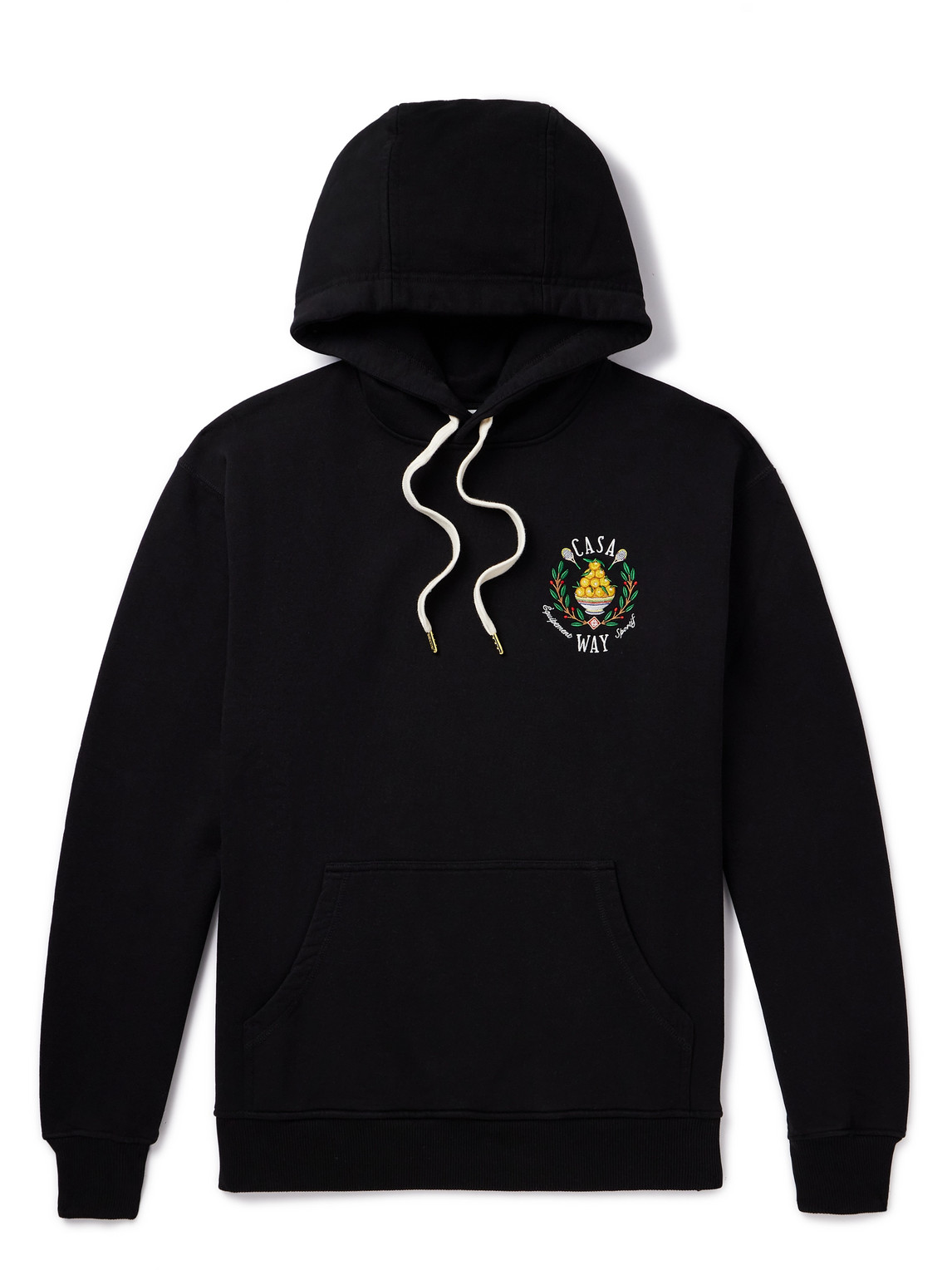 Shop Casablanca Casa Way Logo-embroidered Organic Cotton-jersey Hoodie In Black