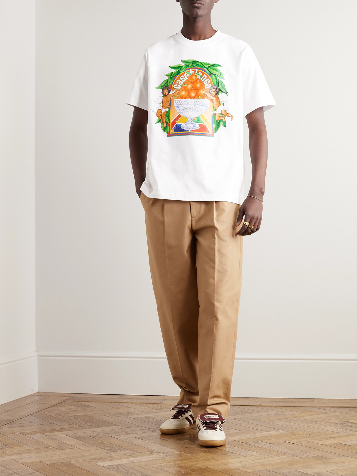 Shop Casablanca Triomphe D'orange Logo-print Organic Cotton-jersey T-shirt In White