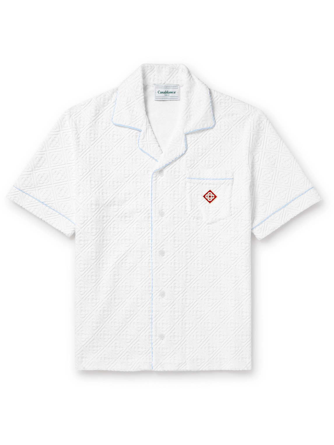 Shop Casablanca Camp-collar Logo-jacquard Cotton-blend Terry Shirt In White