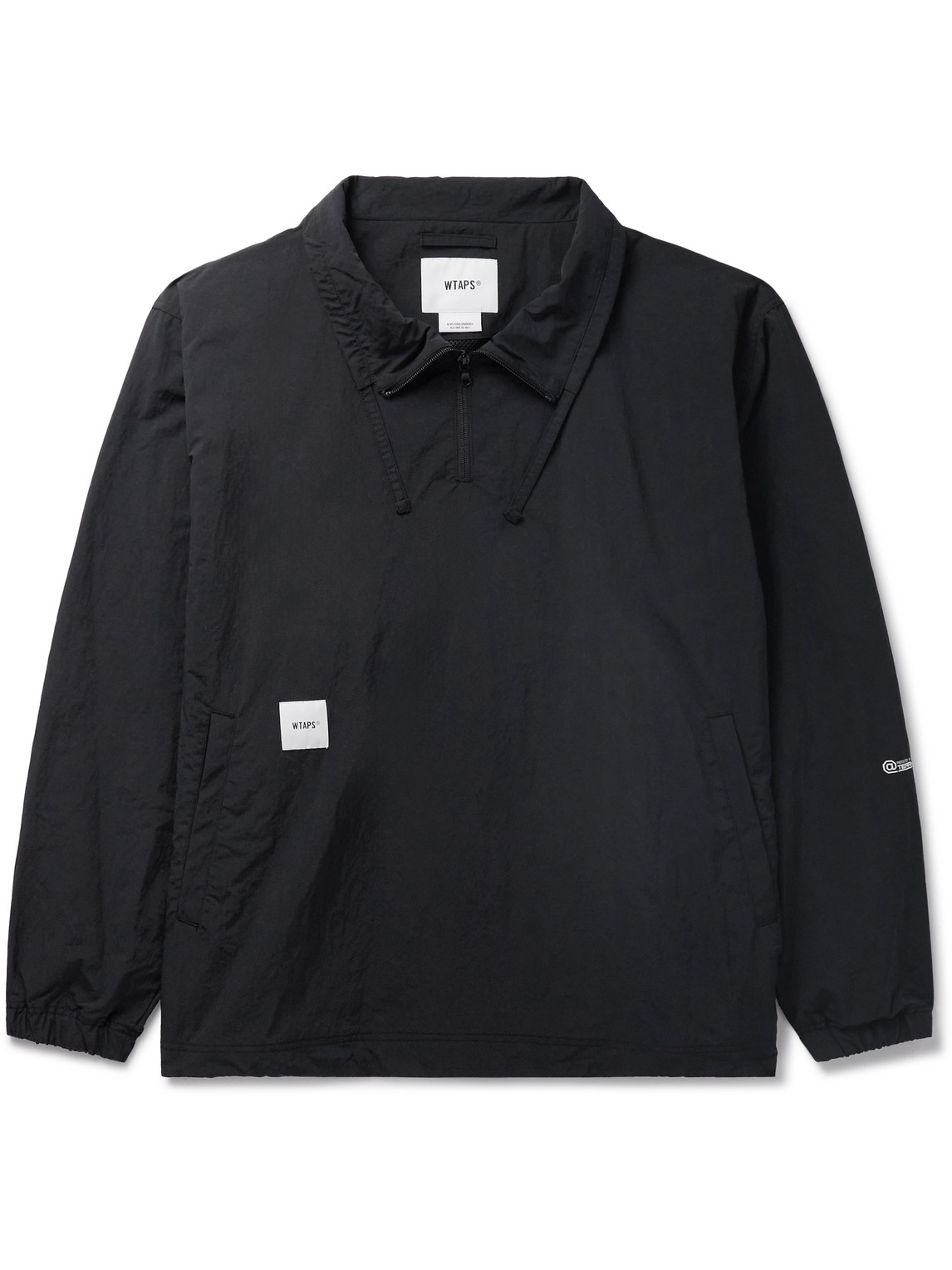 Shop Wtaps Kayan Logo-appliquéd Crinkled-nylon Half-zip Jacket In Black