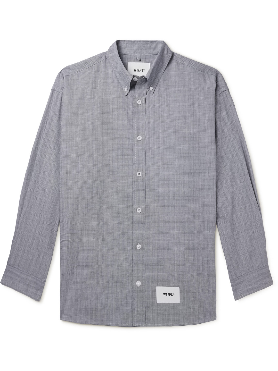 Wtaps Button-down Collar Logo-print Prince Of Wales Checked Cotton Shirt In Blue