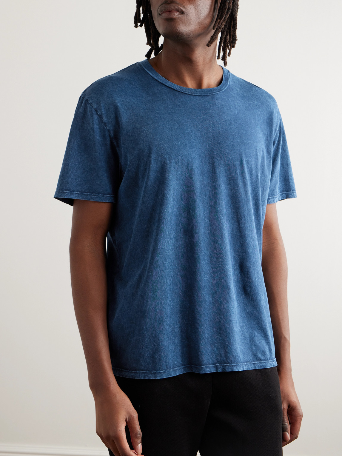 Shop Les Tien Garment-dyed Cotton-jersey T-shirt In Blue