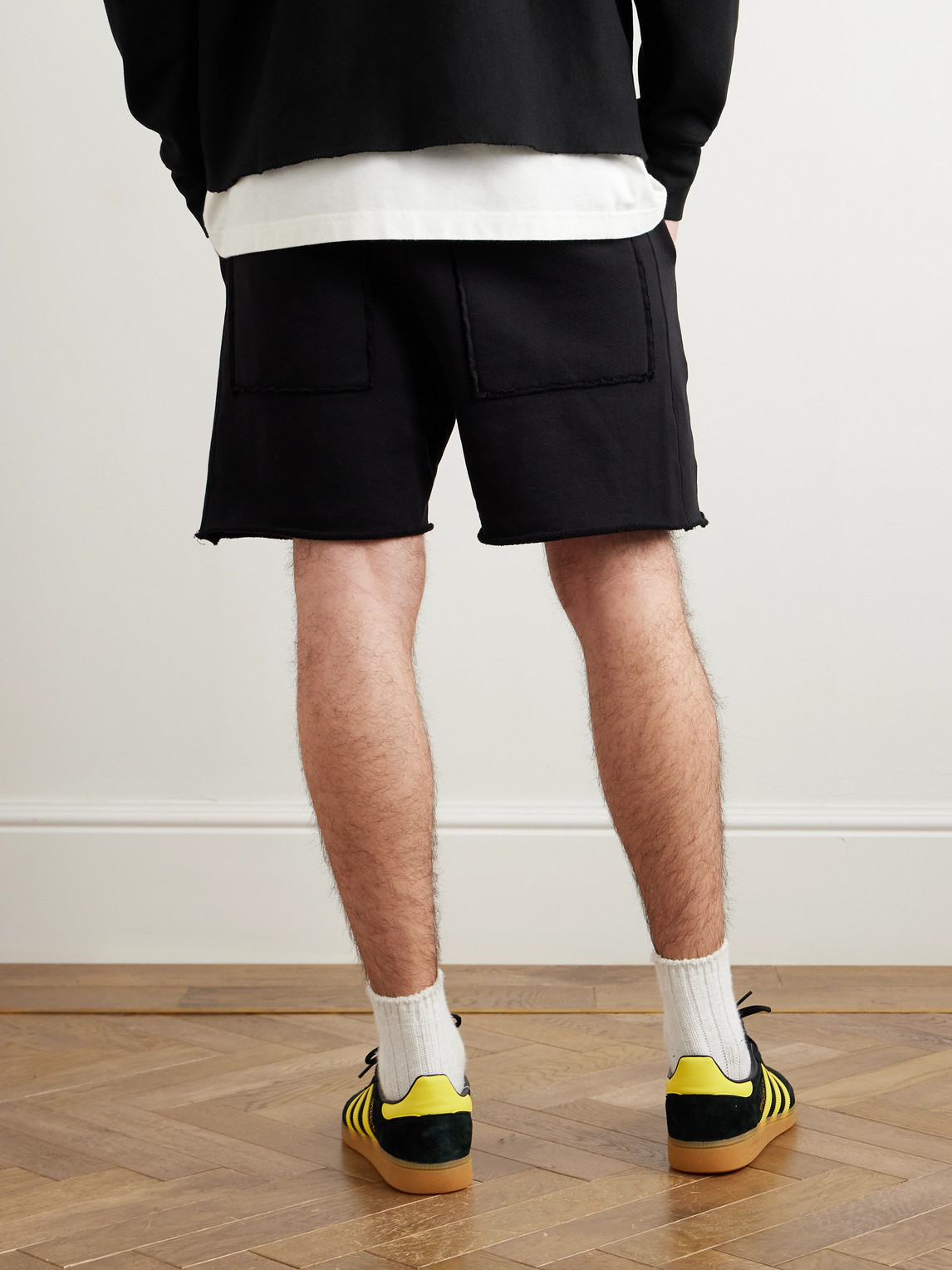  Les Tien - Straight-leg Heavyweight Structured-fleece Cotton-jersey Drawstring Shorts - Men - Black - M 