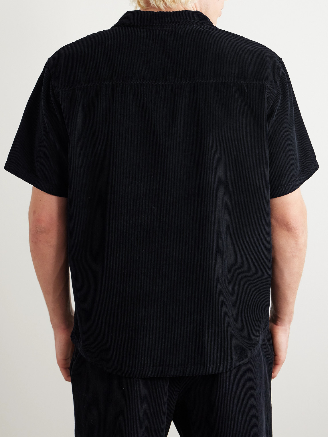 Shop Les Tien Camp-collar Garment-dyed Cotton-corduroy Shirt In Black