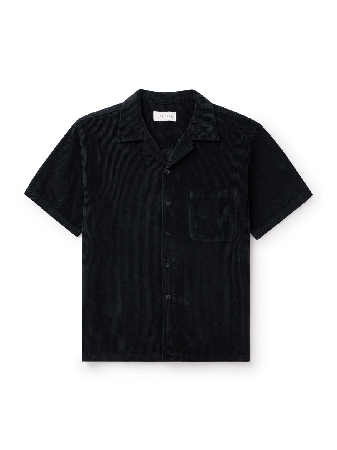 Shop Les Tien Camp-collar Cotton-corduroy Shirt In Black