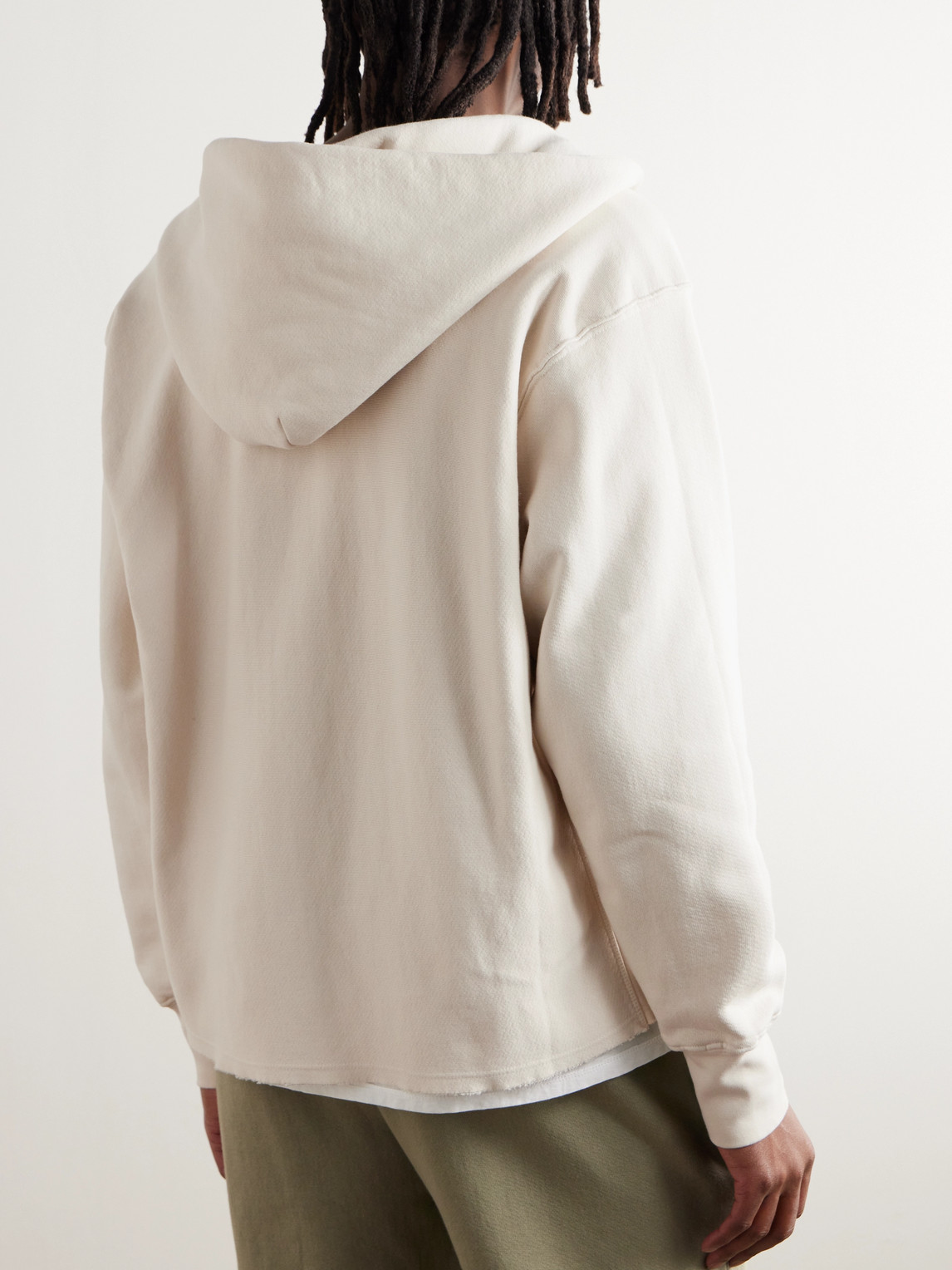 Shop Les Tien Garment-dyed Cotton-fleece Hoodie In Neutrals