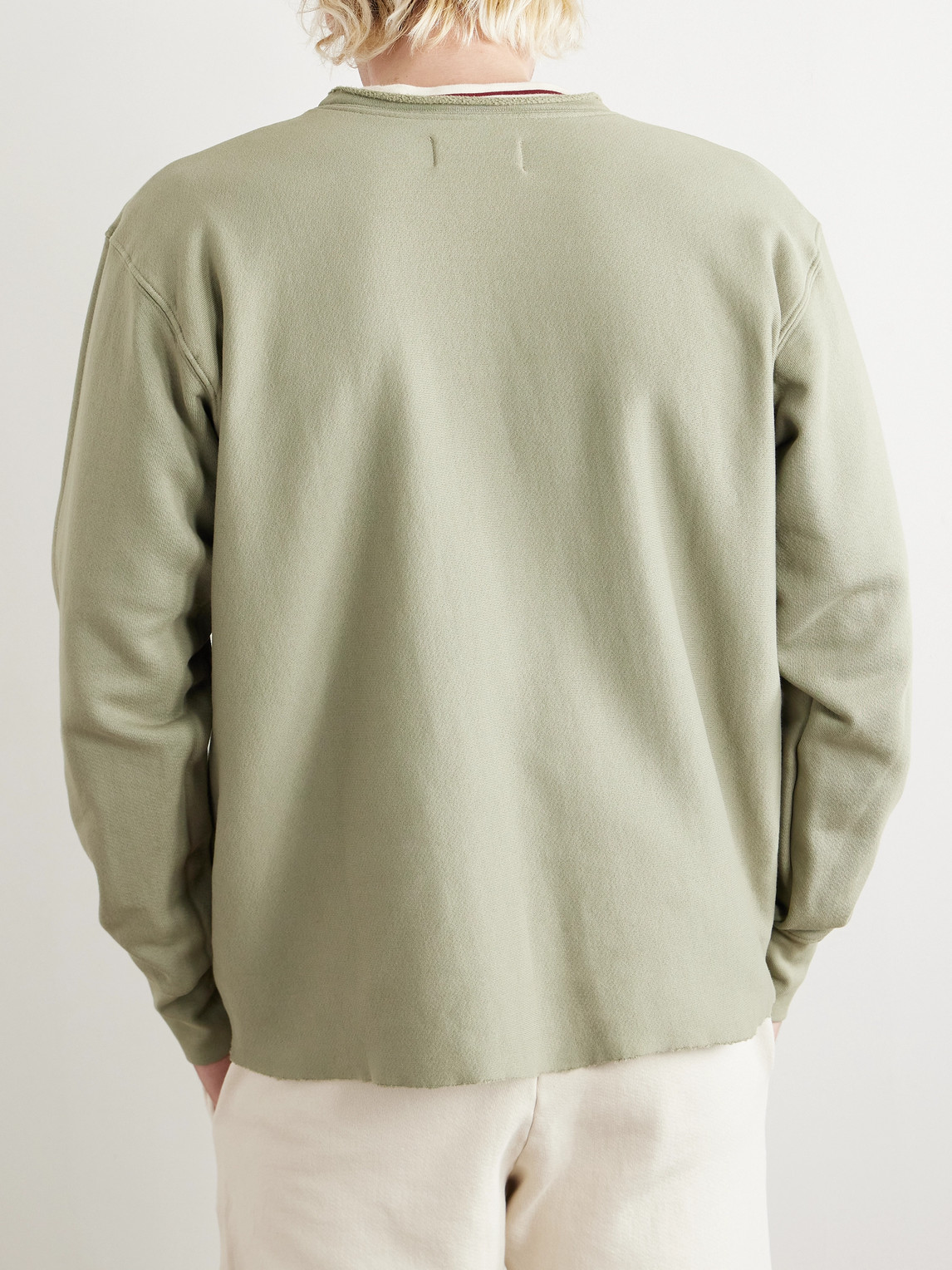 Shop Les Tien Distressed Cotton-jersey Sweatshirt In Green