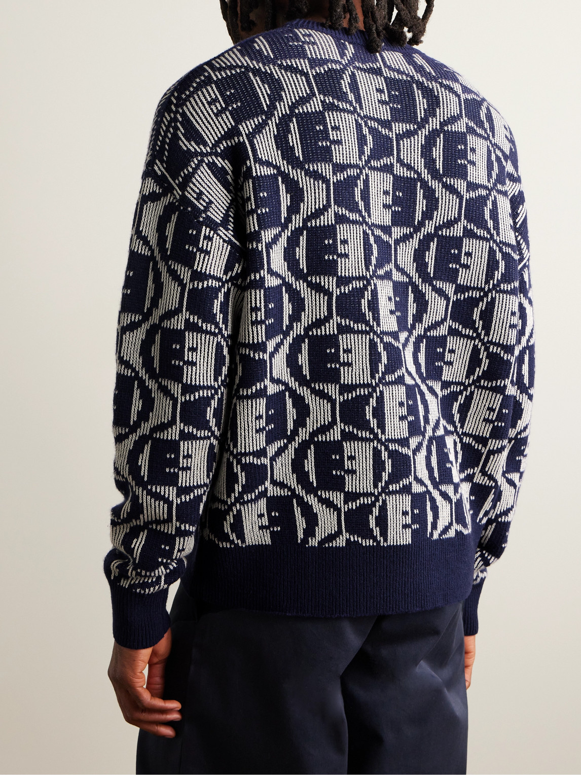 Shop Acne Studios Katch Wool And Cotton-blend Jacquard-knit Sweater In Blue