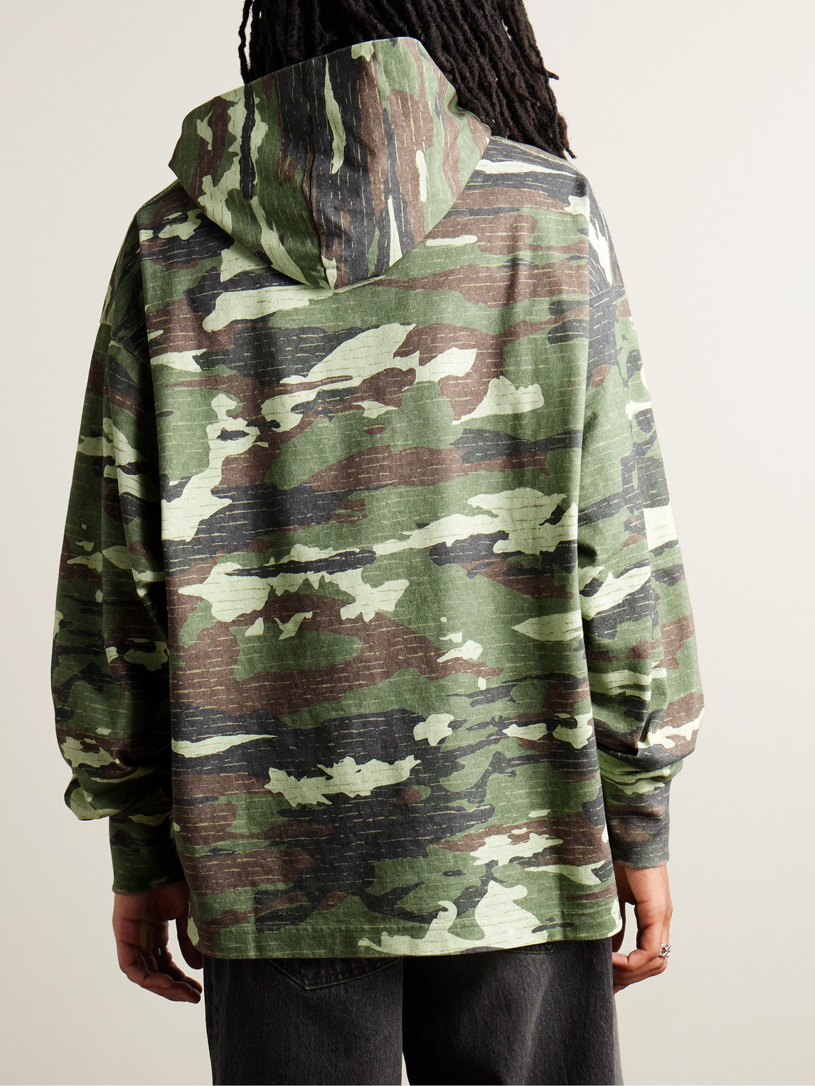 Shop Acne Studios Franklin Crystal-embellished Camouflage-print Cotton-jersey Hoodie In Green