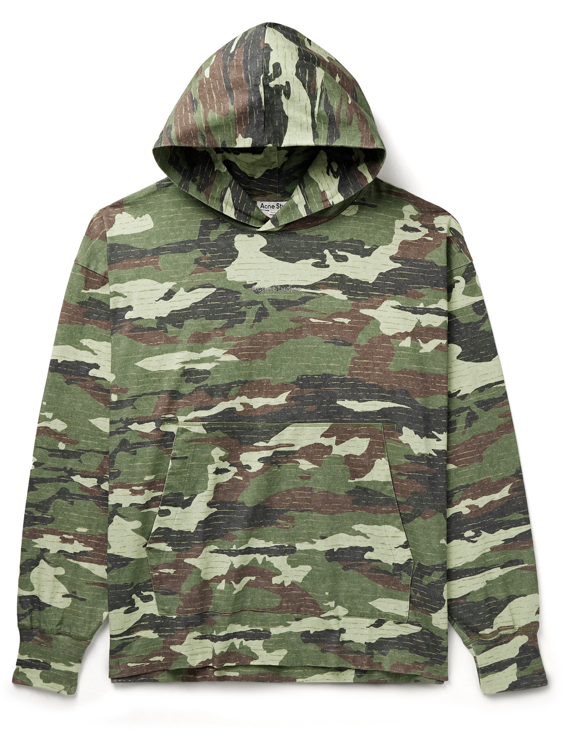 Shop Acne Studios Franklin Crystal-embellished Camouflage-print Cotton-jersey Hoodie In Green