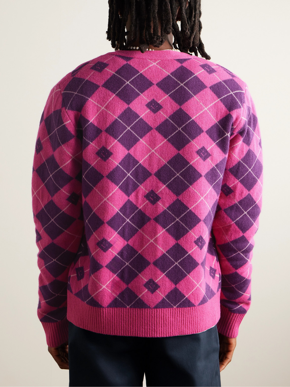 Shop Acne Studios Kwanny Argyle Wool-blend Jacquard-knit Cardigan In Pink