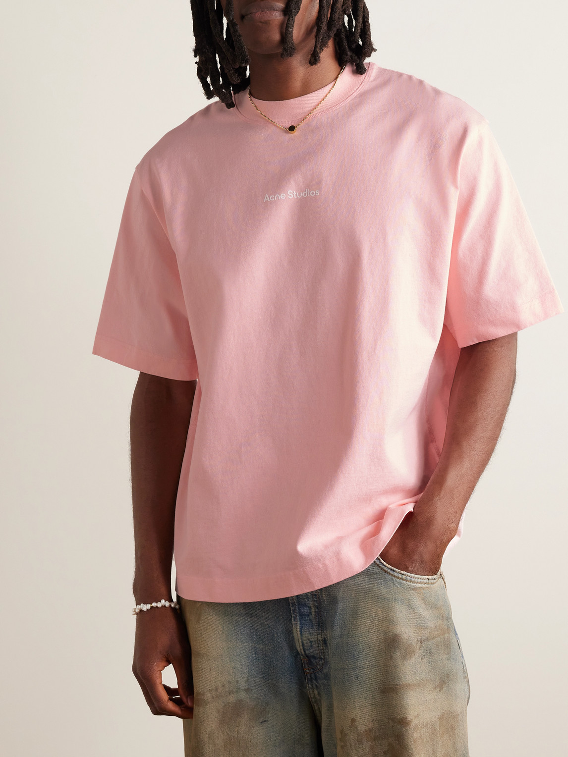 Shop Acne Studios Extorr Logo-flocked Garment-dyed Cotton-jersey T-shirt In Pink