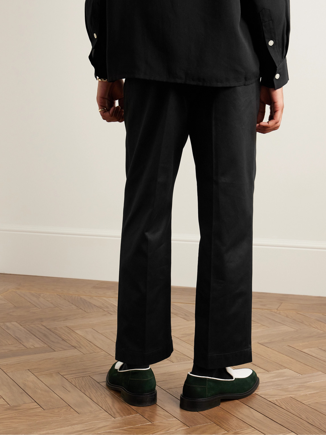 Shop Wacko Maria Straight-leg Pleated Cotton-twill Trousers In Black