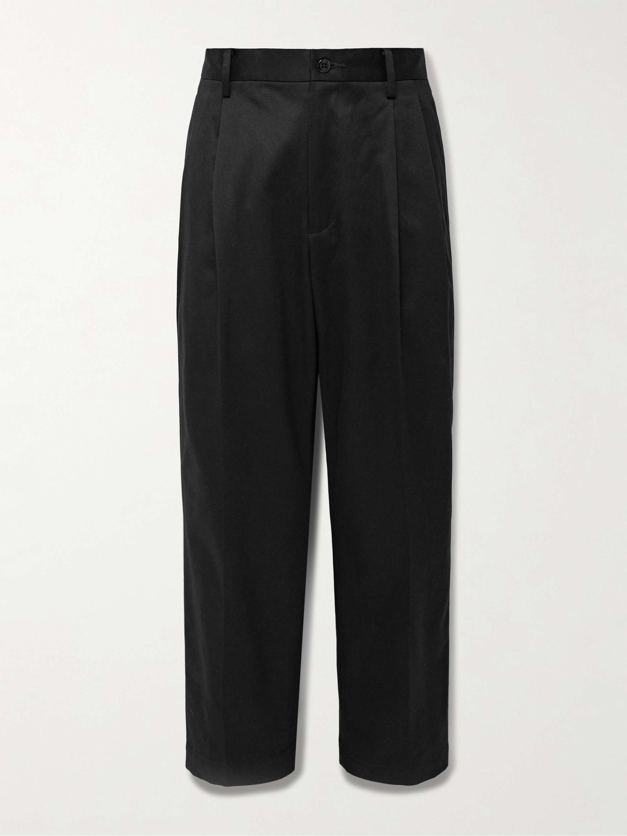 Straight-Leg Pleated Cotton-Twill Trousers