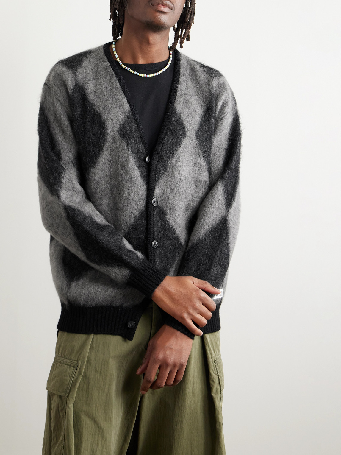 トップス wacko maria mohair cardigan 21aw Wacko Maria Leopard Mohair Cardigan (Type-1) - Yellow - X-Large