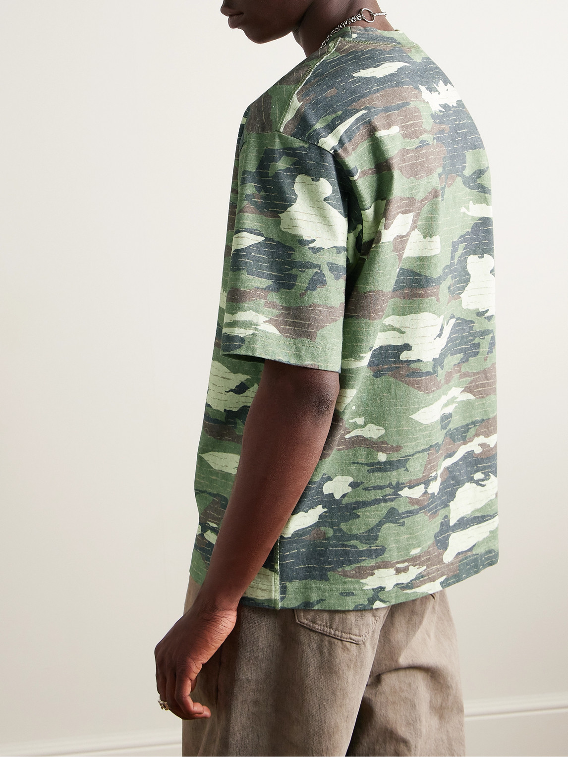 Shop Acne Studios Extorr Crystal-embellished Camouflage-print Cotton-jersey T-shirt In Green