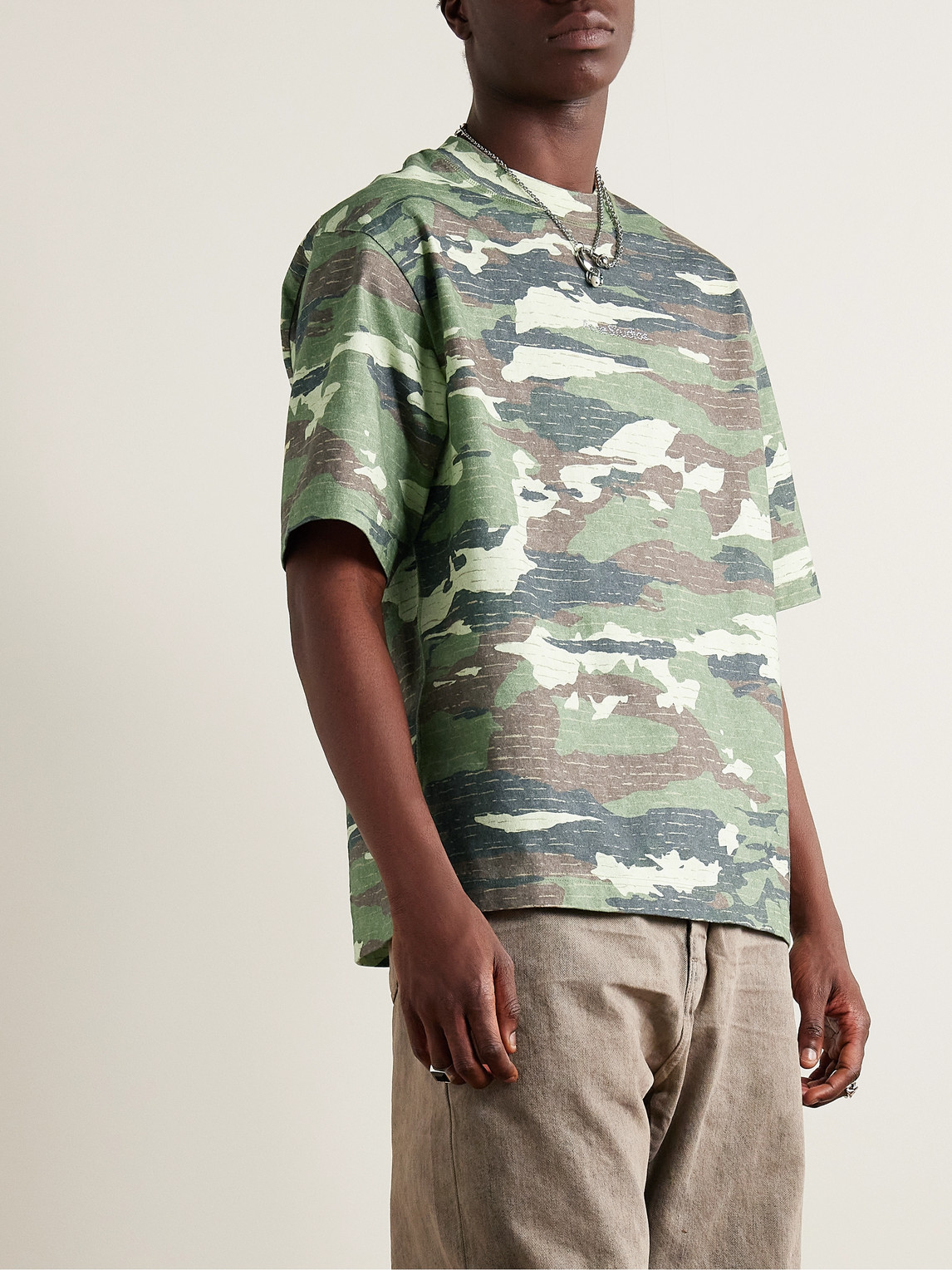 Shop Acne Studios Extorr Crystal-embellished Camouflage-print Cotton-jersey T-shirt In Green