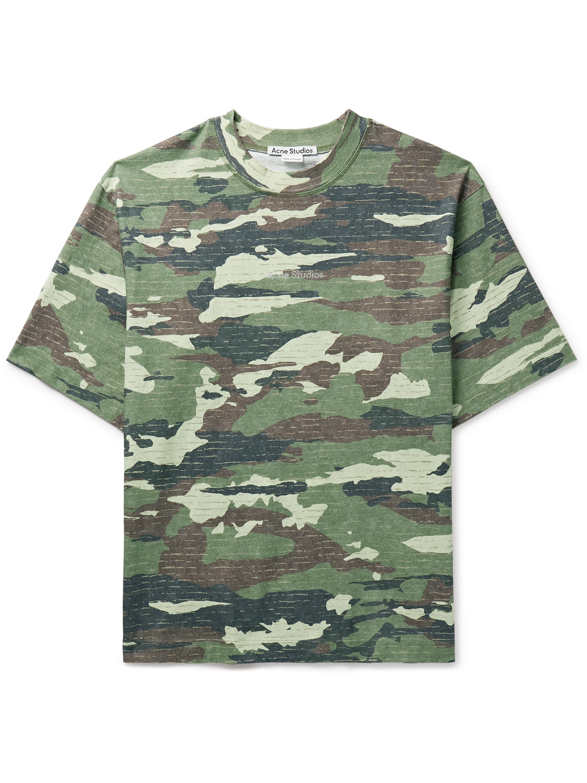 Acne Studios Extorr Crystal-embellished Camouflage-print Cotton-jersey T-shirt In Green