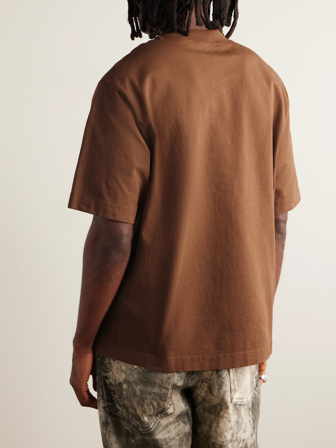 Shop Acne Studios Extorr Logo-flocked Garment-dyed Cotton-jersey T-shirt In Brown
