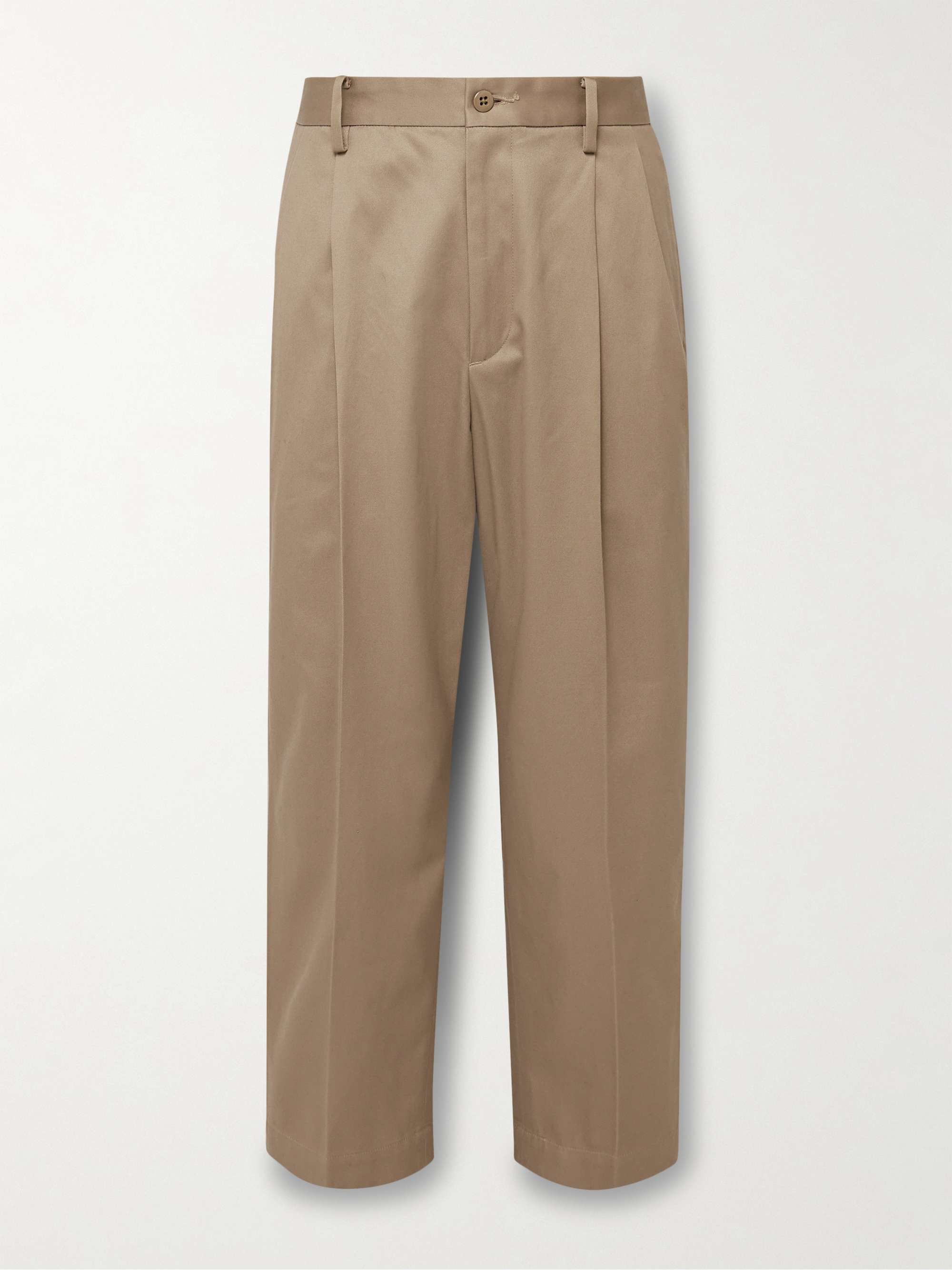 Straight-Leg Pleated Cotton-Twill Trousers