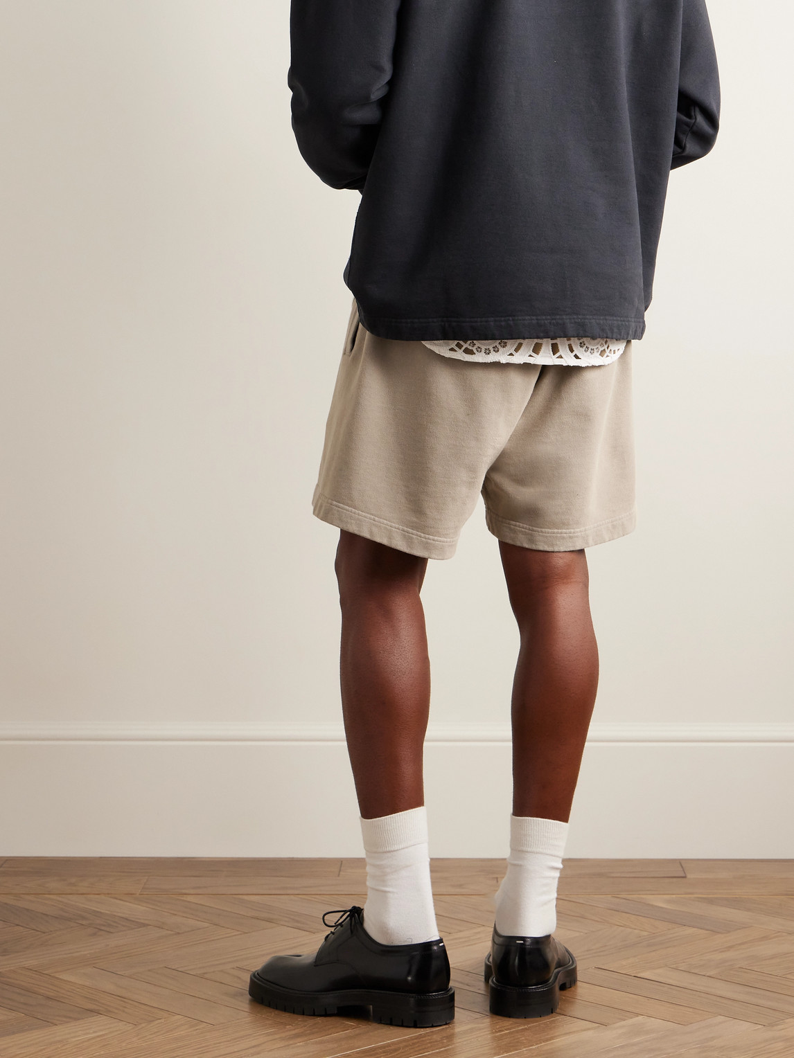 Shop Acne Studios Rego U Straight-leg Cotton-jersey Shorts In Neutrals