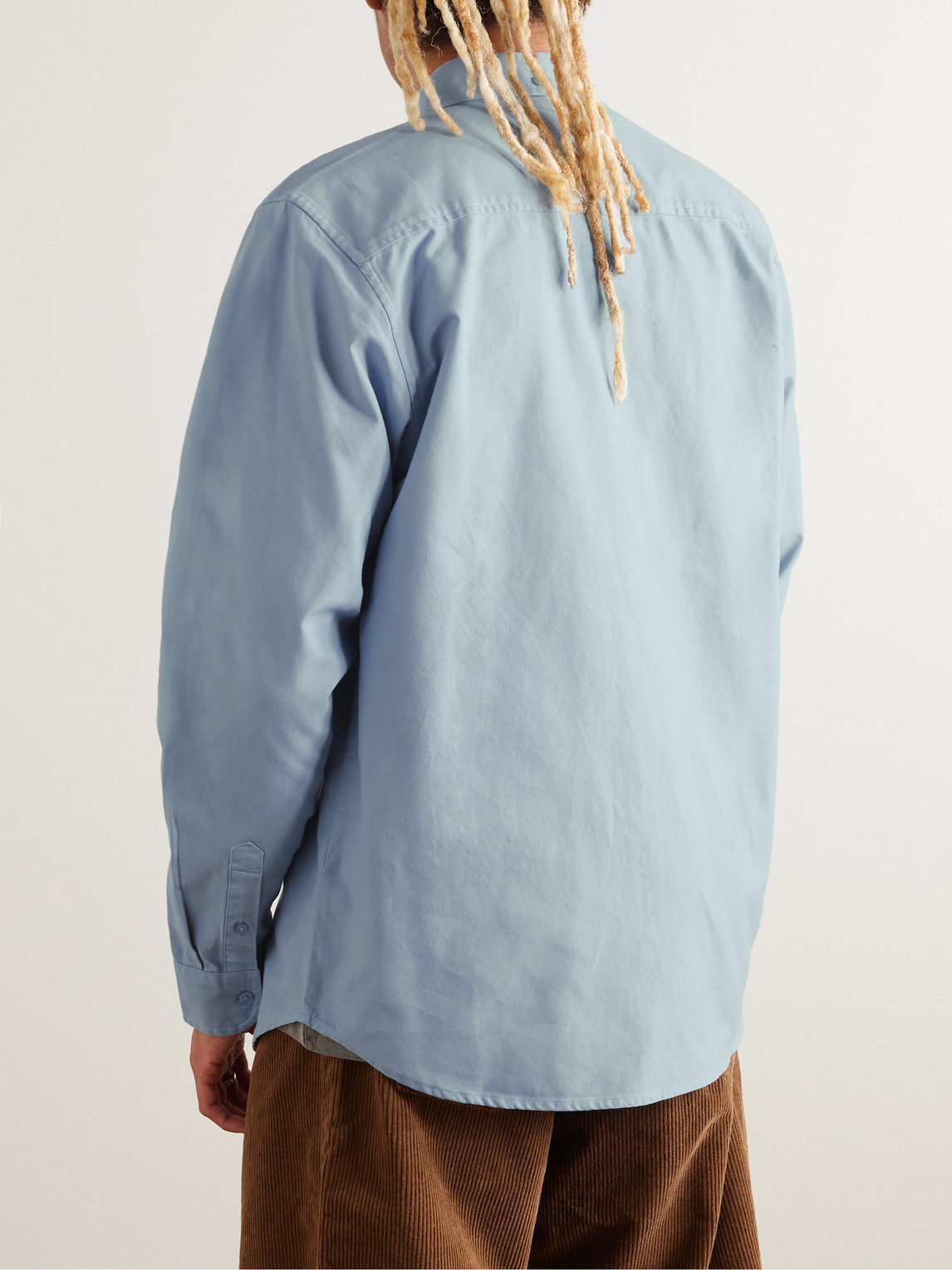 Shop Carhartt Bolton Button-down Collar Logo-embroidered Cotton Oxford Shirt In Blue