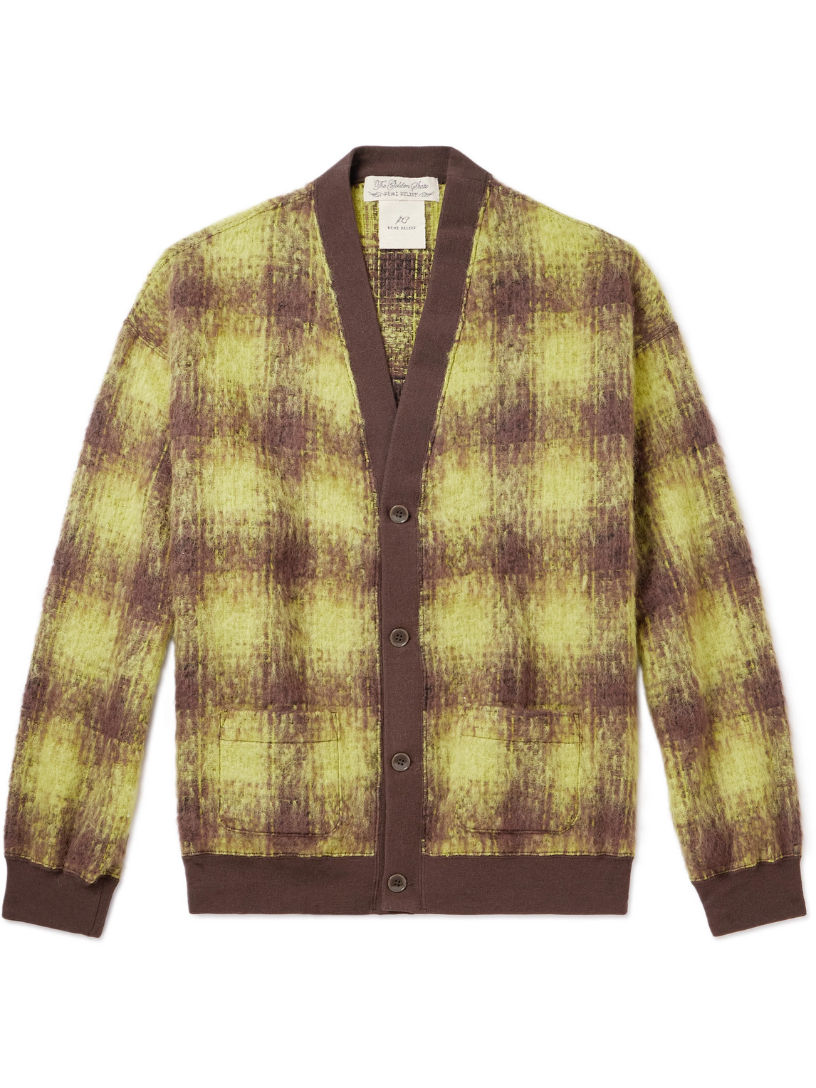 Remi Relief Jersey-trimmed Checked Wool-blend Cardigan In Yellow