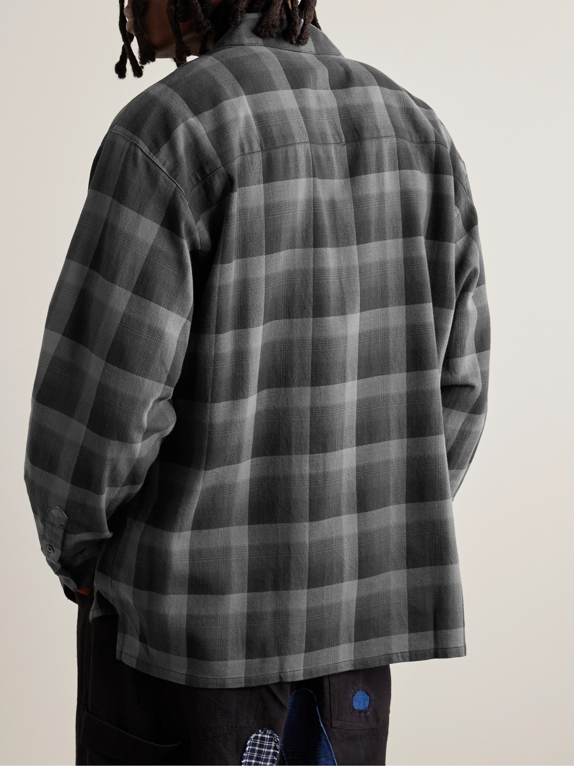 Shop Neighborhood Checked Cotton-blend Flannel Shirt In Blue