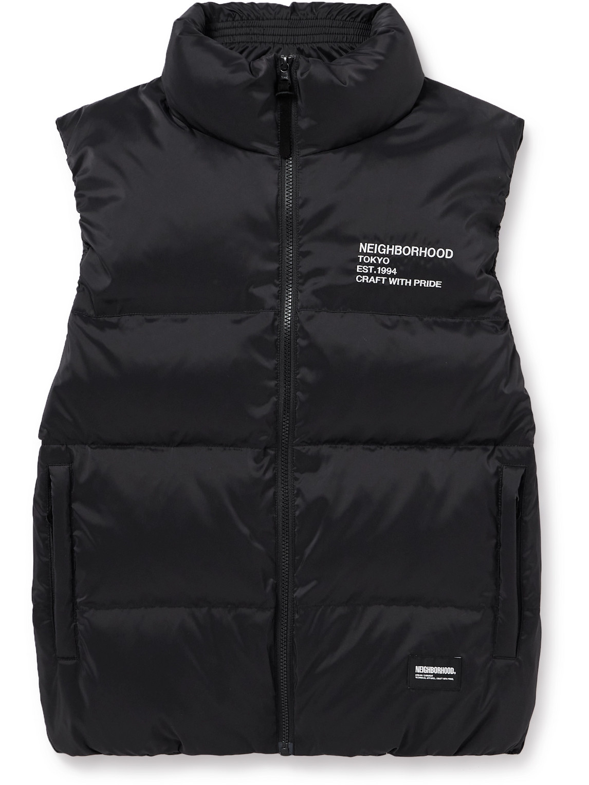 Neighborhood Logo-embroidered Quilted Shell Down Gilet In Black