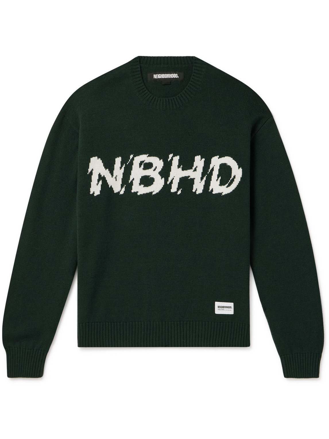 Neighborhood Logo-intarsia Wool Sweater In Green