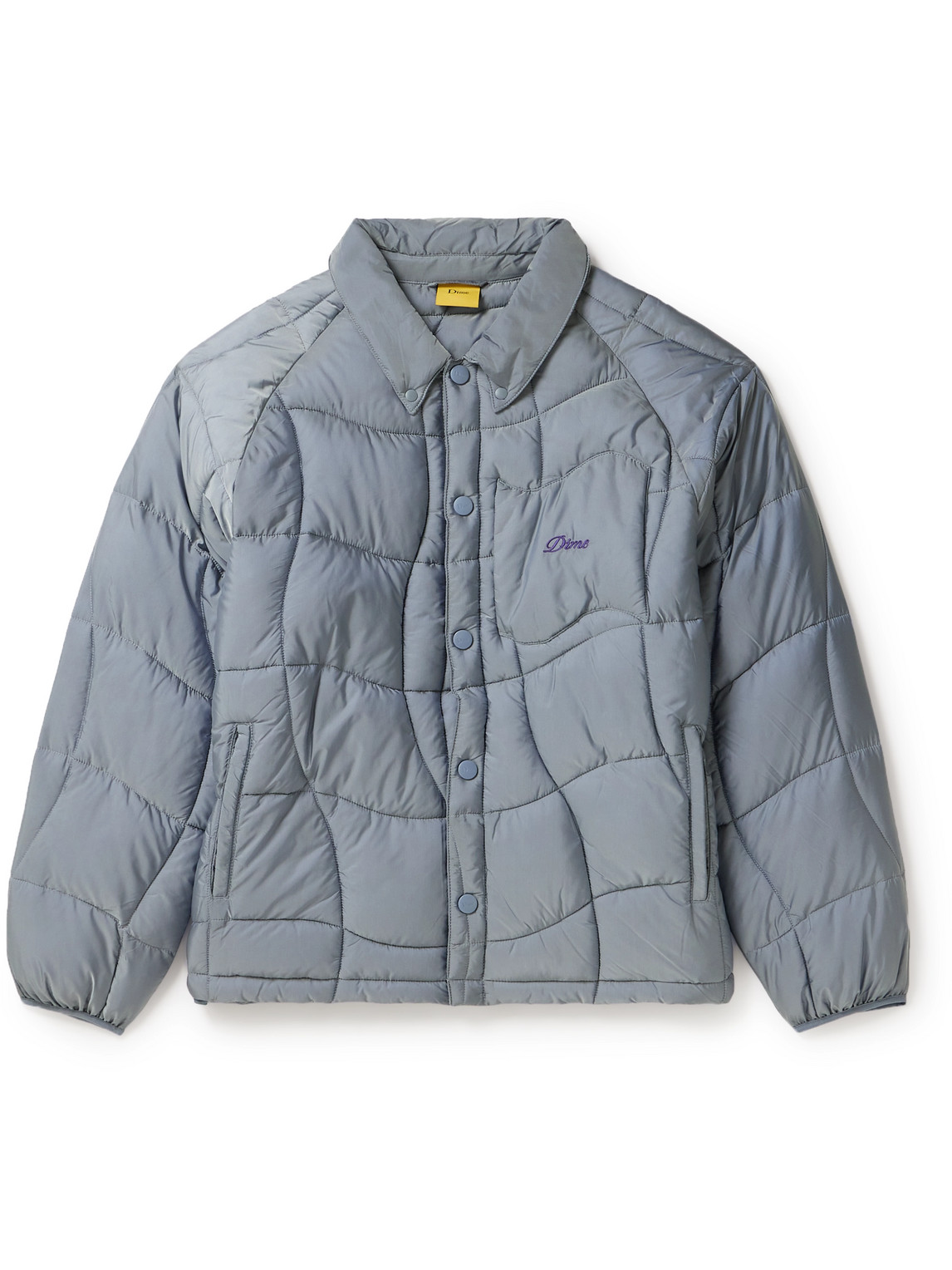 Dime Midnight Wave Logo-embroidered Quilted Shell Jacket In Gray