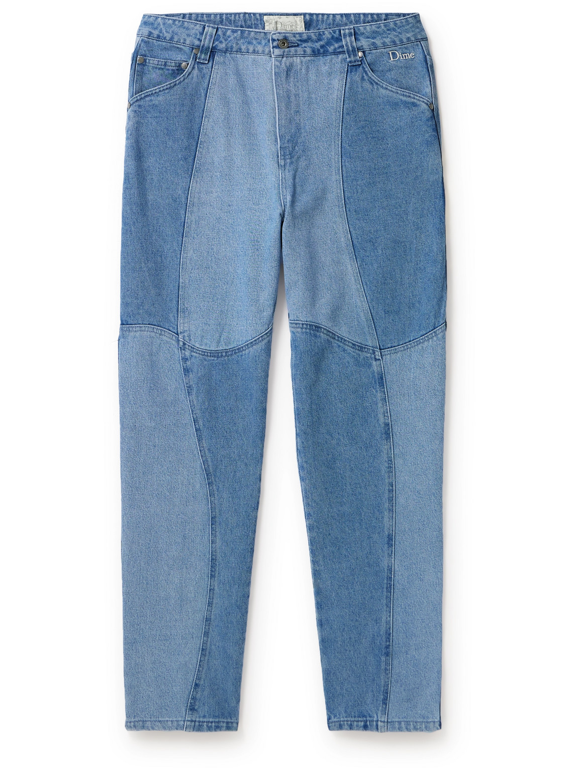 Dime Tapered Logo-embroidered Patchwork Jeans In Blue
