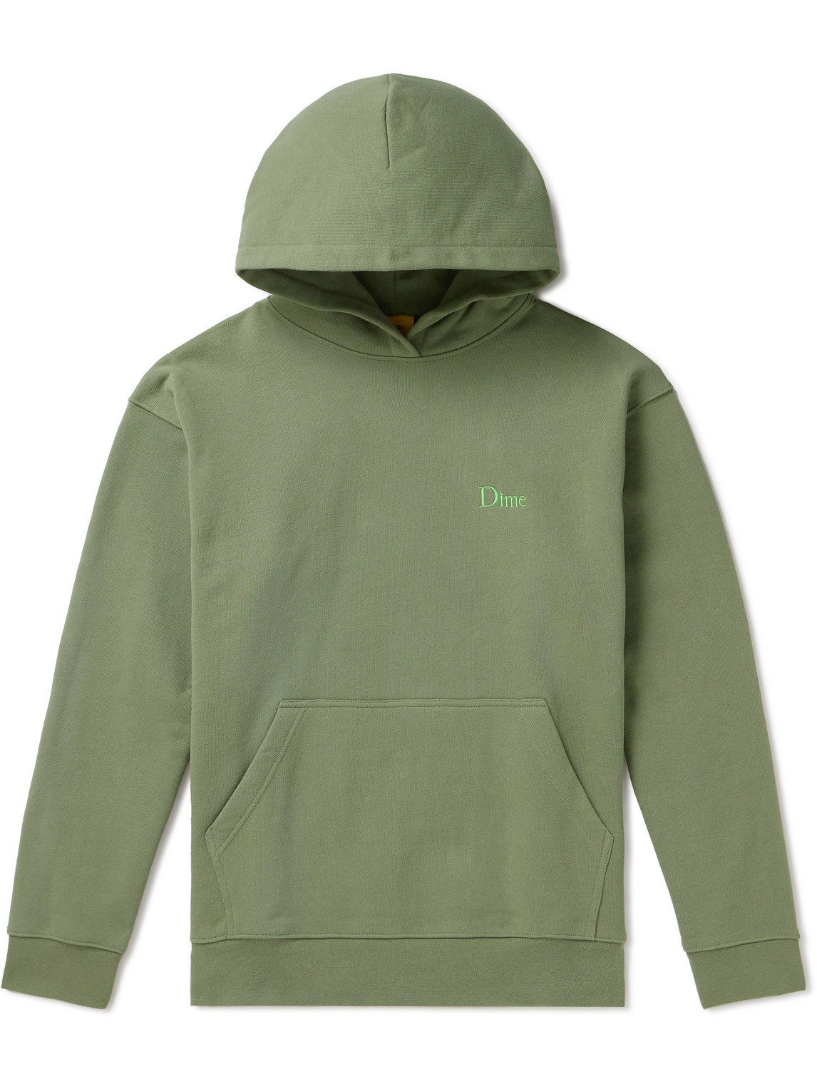 Dime Logo-embroidered Cotton-jersey Hoodie In Army Green