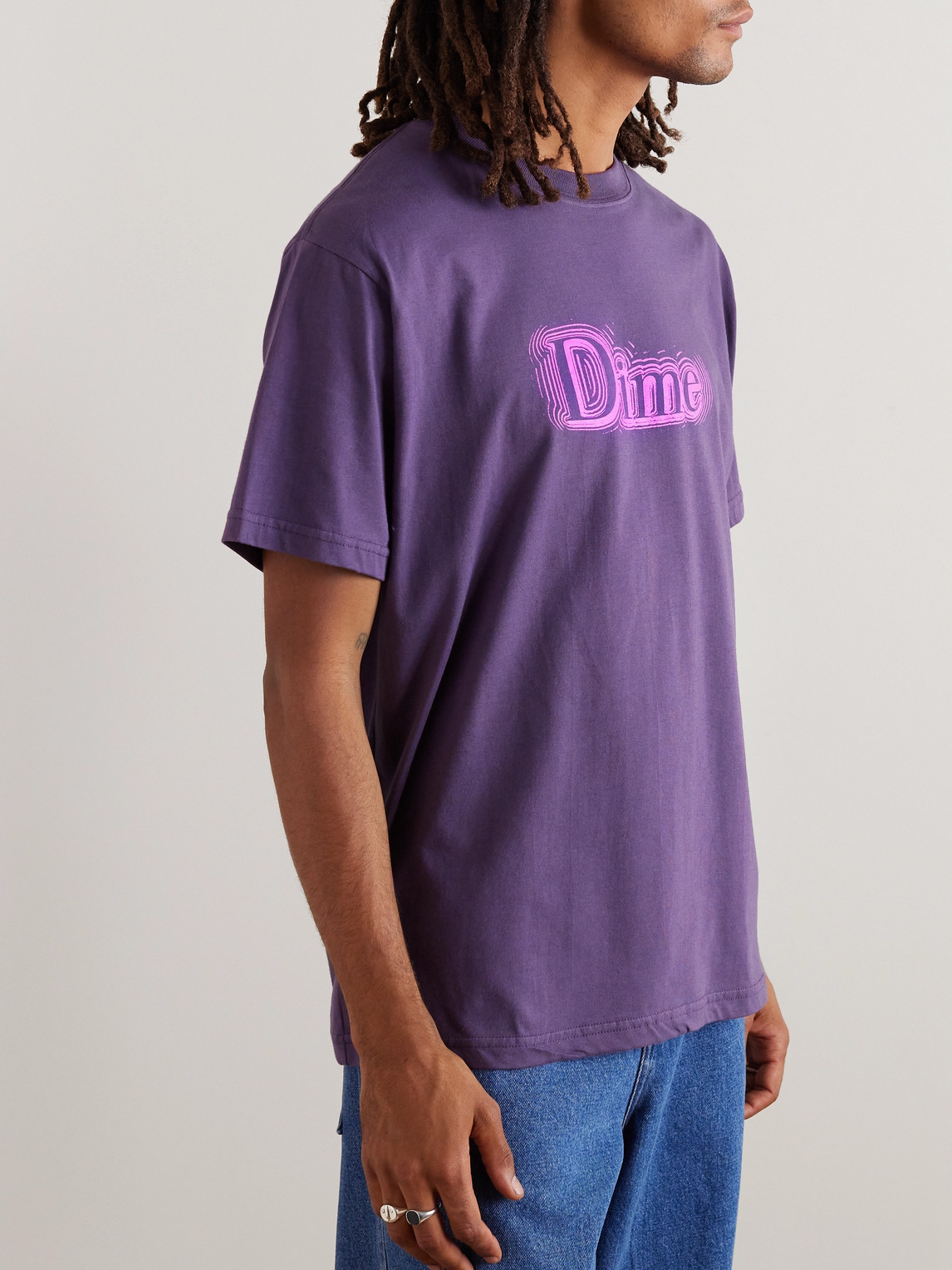 Shop Dime Noize Logo-print Cotton-jersey T-shirt In Purple