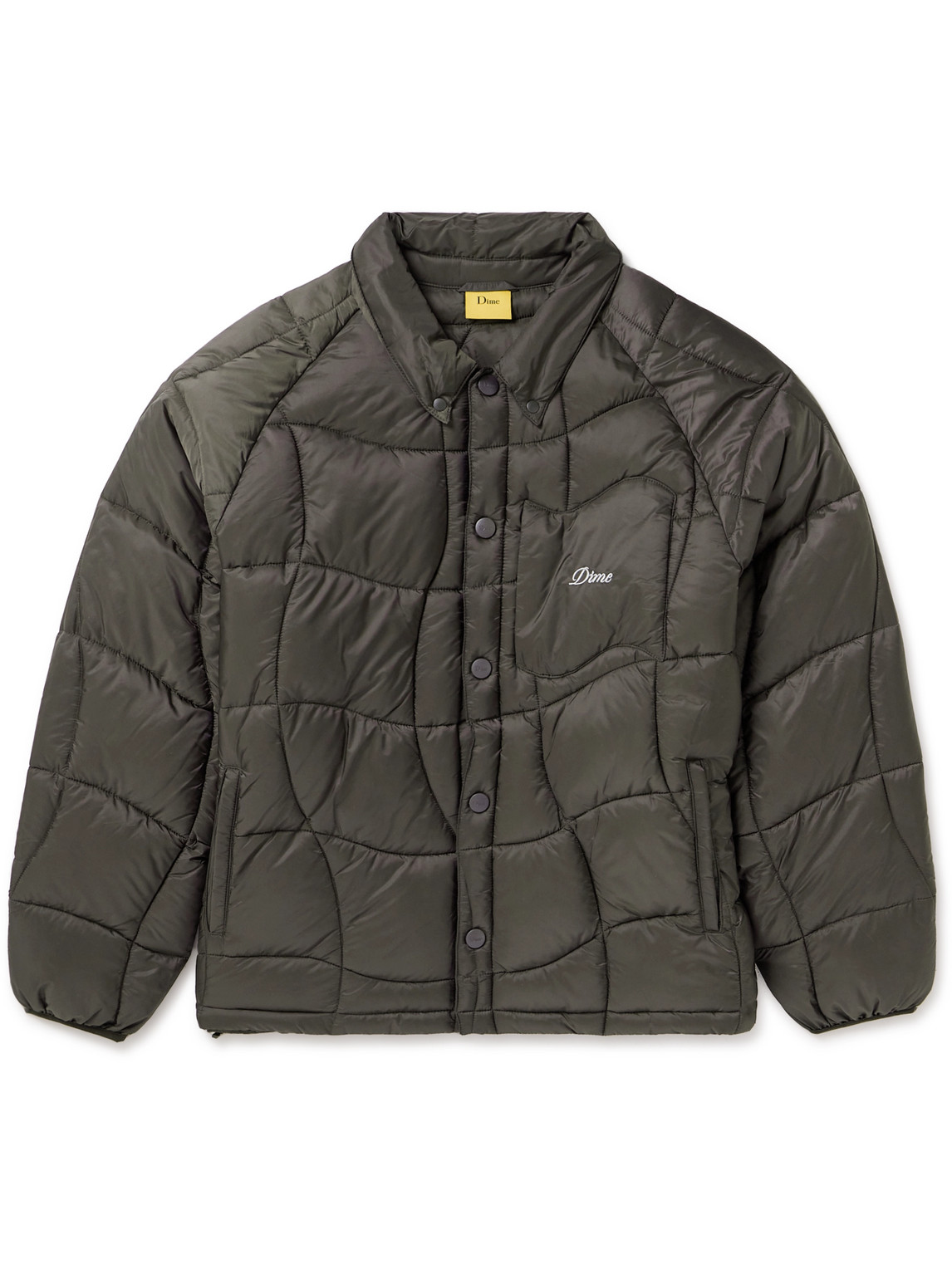 Dime Wave Embroidered Quilted Padded Shell Jacket In Brown