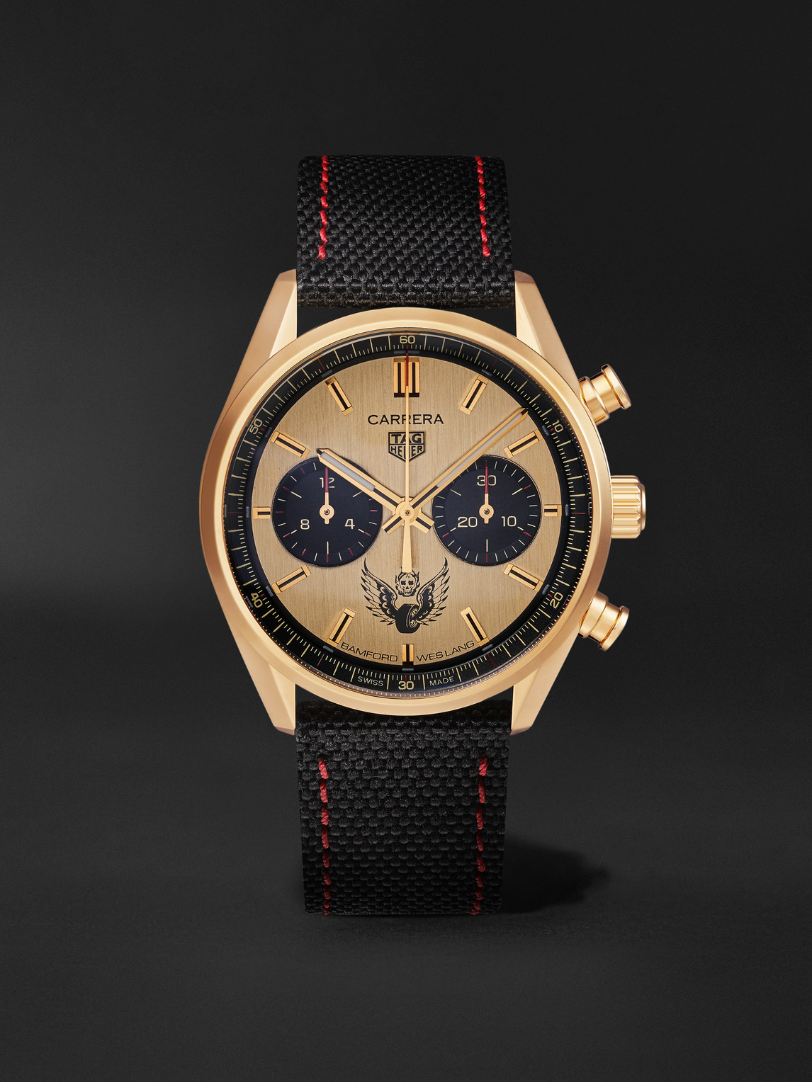 + Wes Lang TAG Heuer Carrera Limited Edition Automatic 42mm Gold and Canvas Watch, Ref. No. BWD x Wes Lang