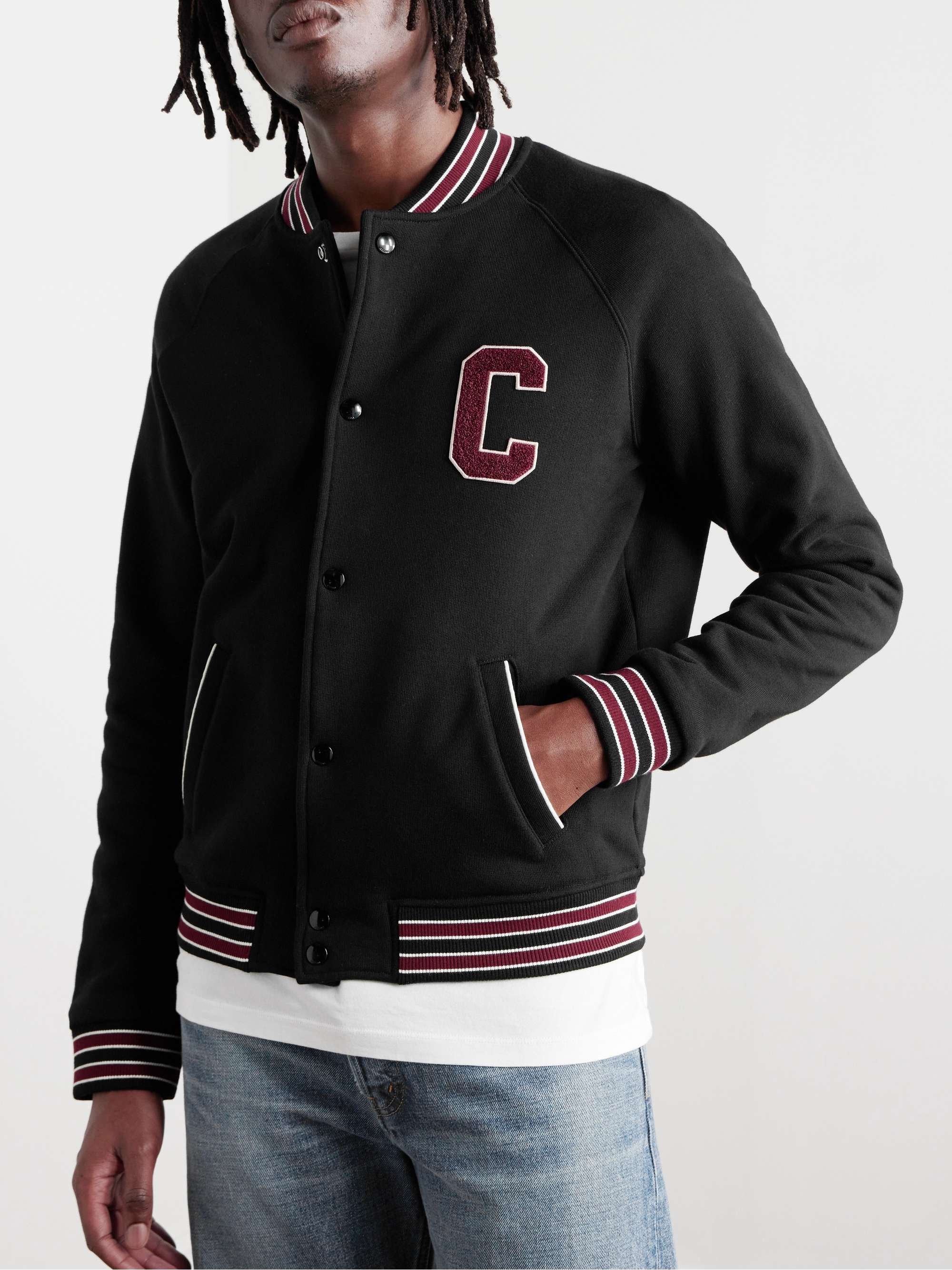 CELINE HOMME Teddy Logo-Appliquéd Cotton-Jersey Varsity Jacket for Men ...