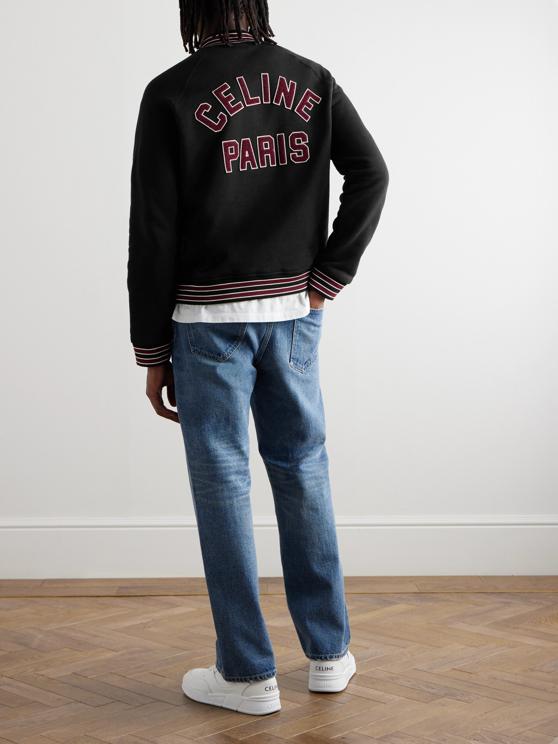 Celine Varsity Collegiate Bomber Jacket In Black