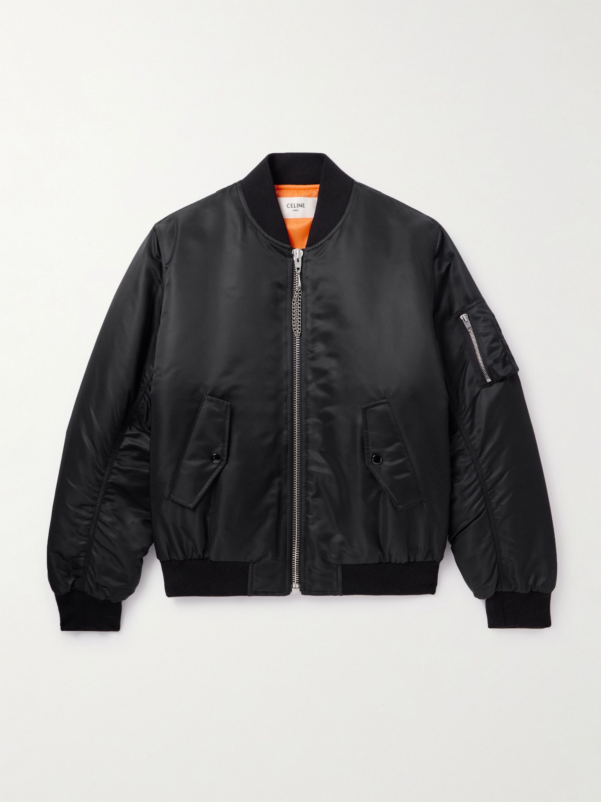 CELINE HOMME Logo-Print Chain-Embellished Shell Bomber Jacket